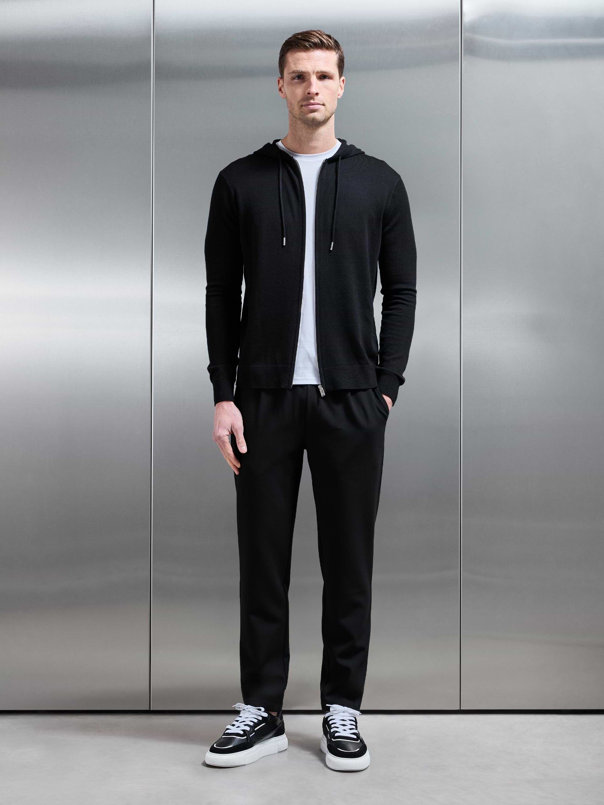 Mercerised Knitted Zip Hoodie in Black