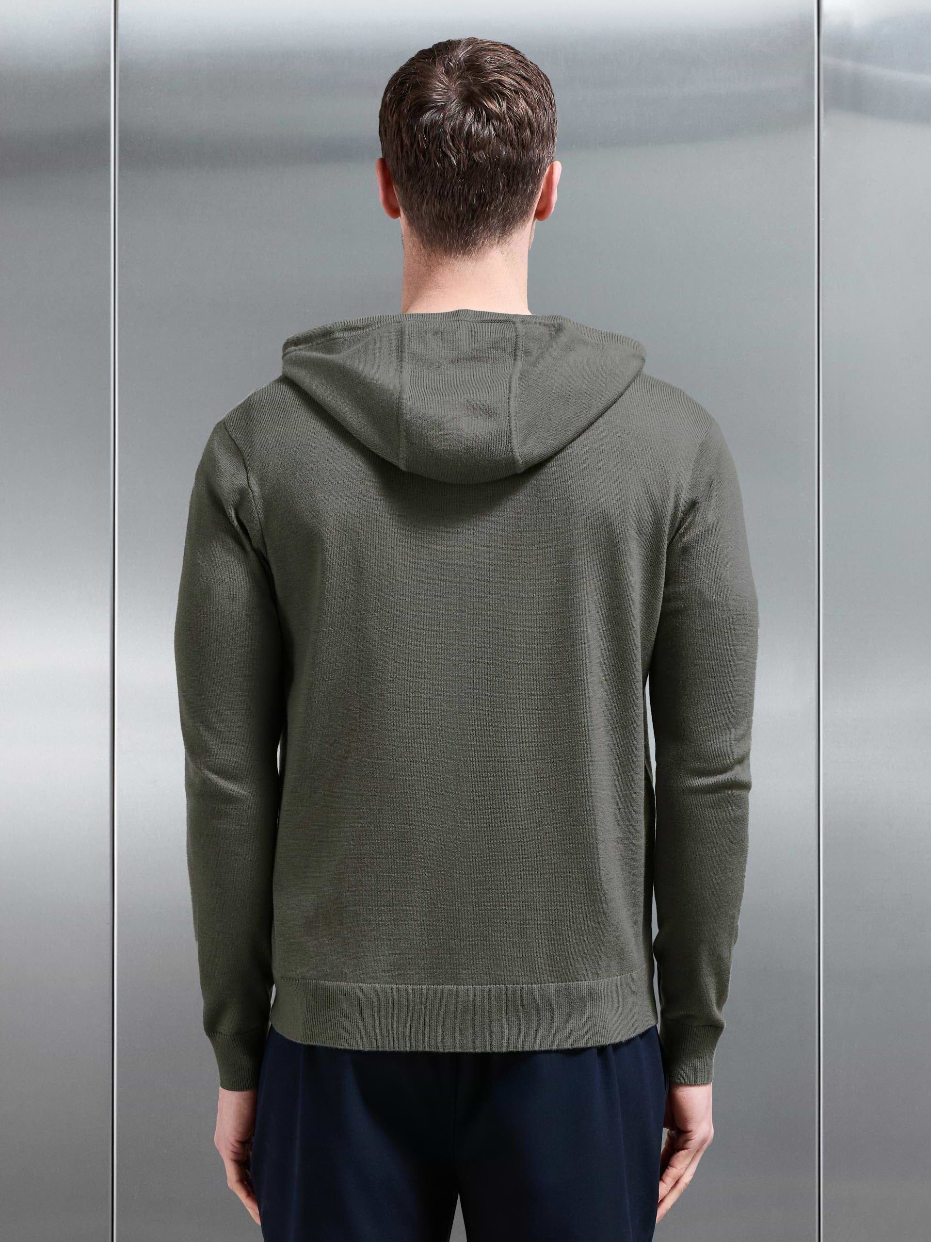 Mercerised Knitted Zip Hoodie in Sage