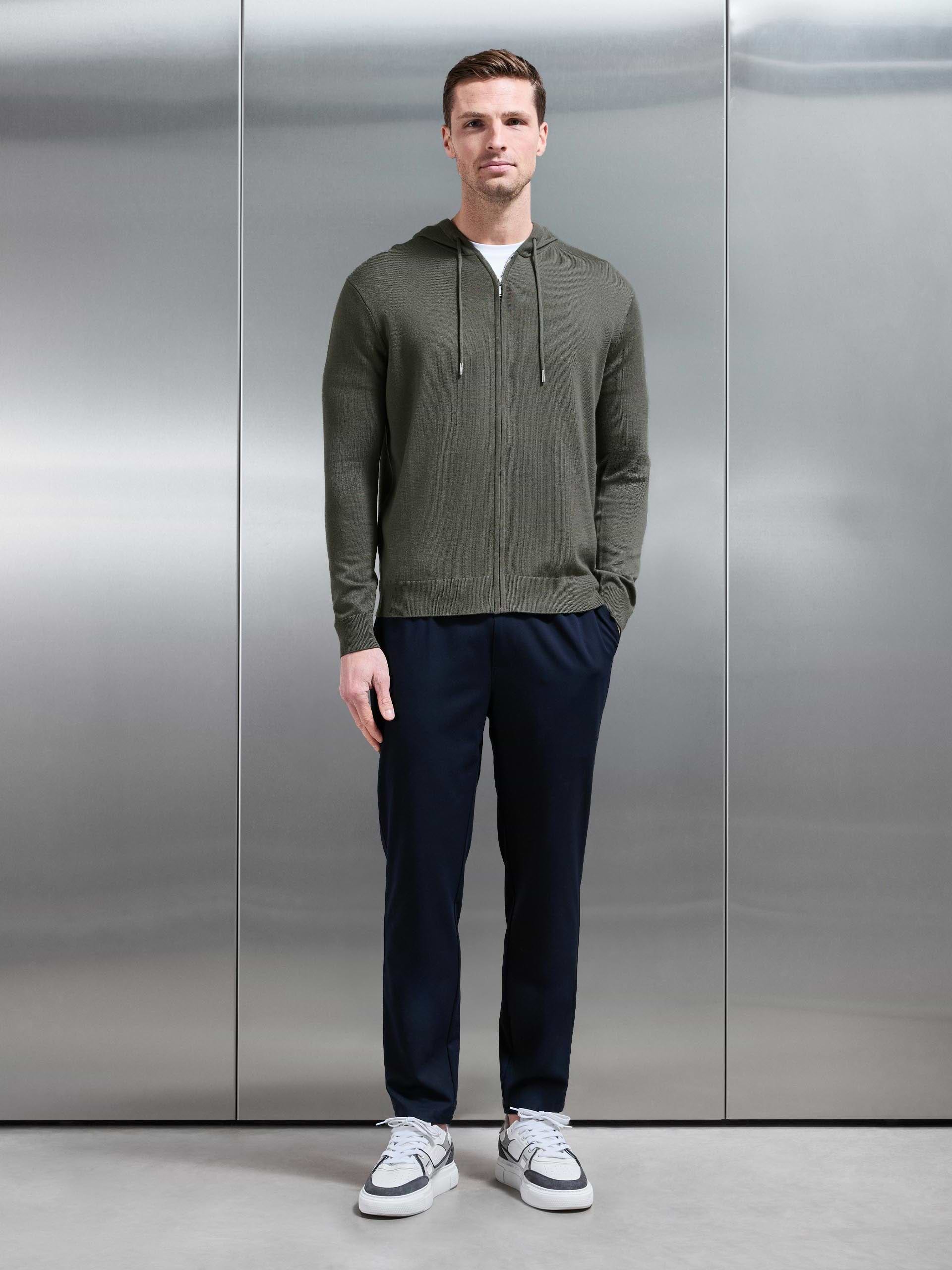 Mercerised Knitted Zip Hoodie in Sage