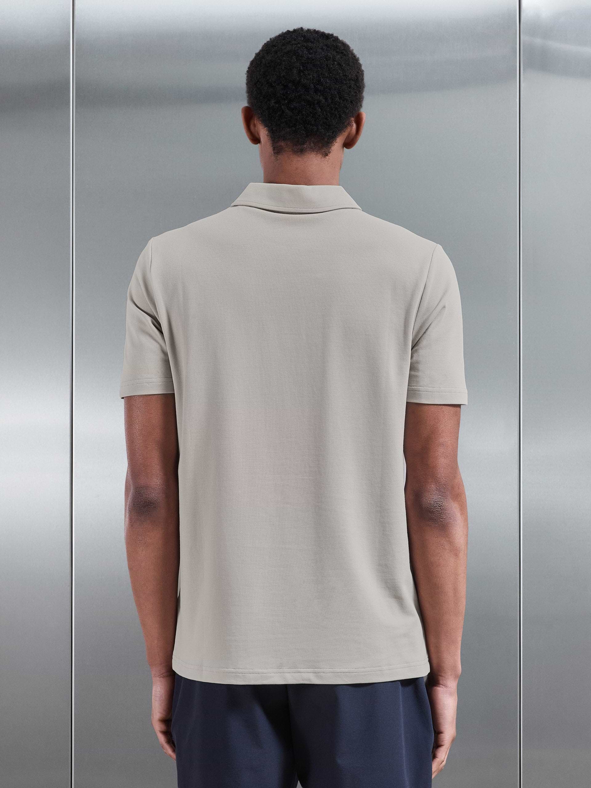Mercerised Pique Zip Polo Shirt In Stone