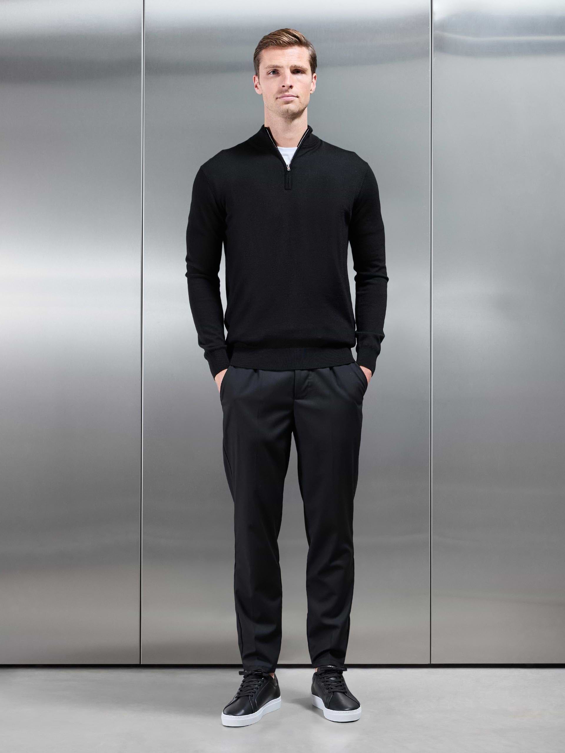 Merino Wool Funnel Neck In Black