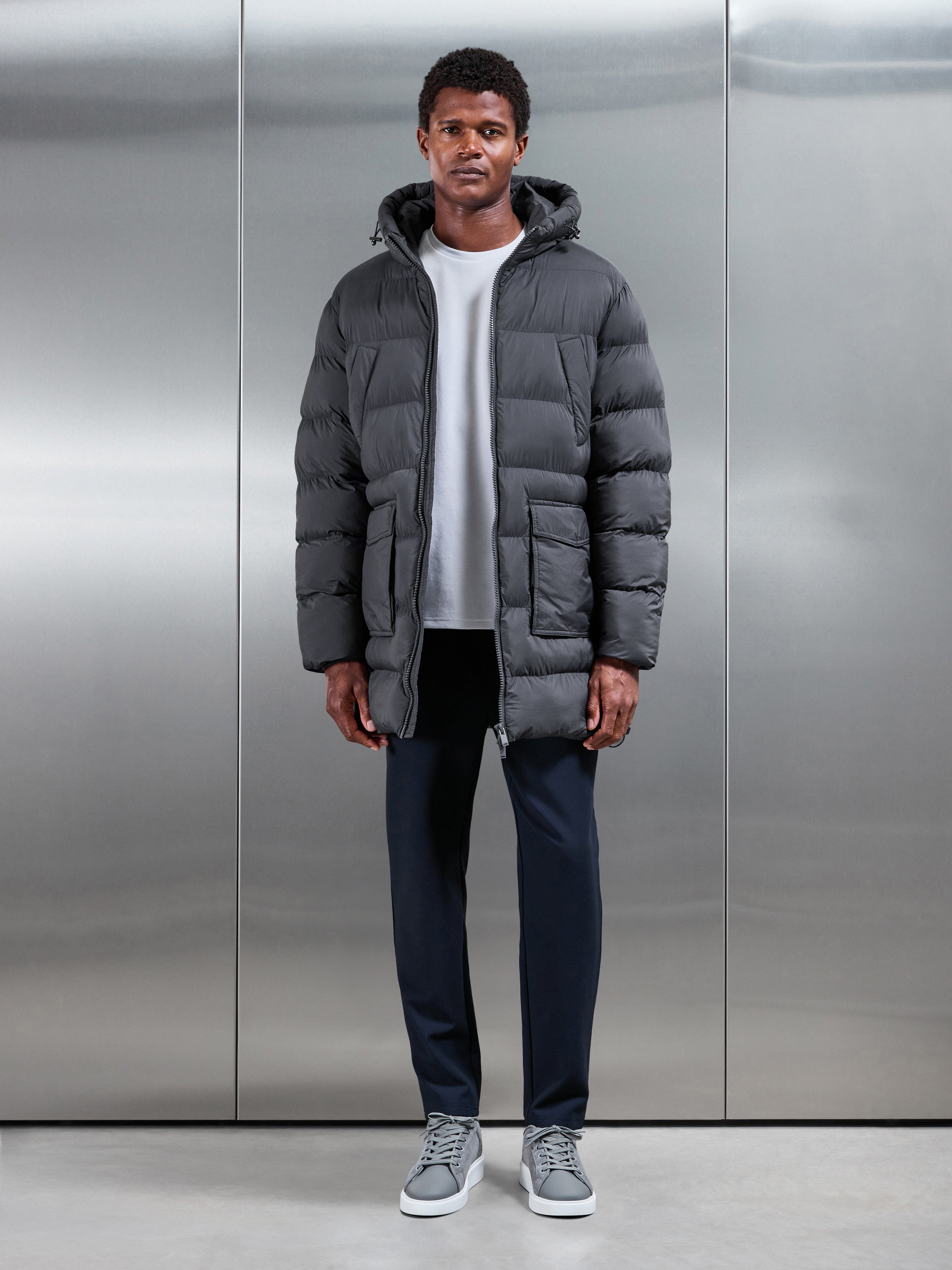 Mid Length Puffer Parka in Grey
