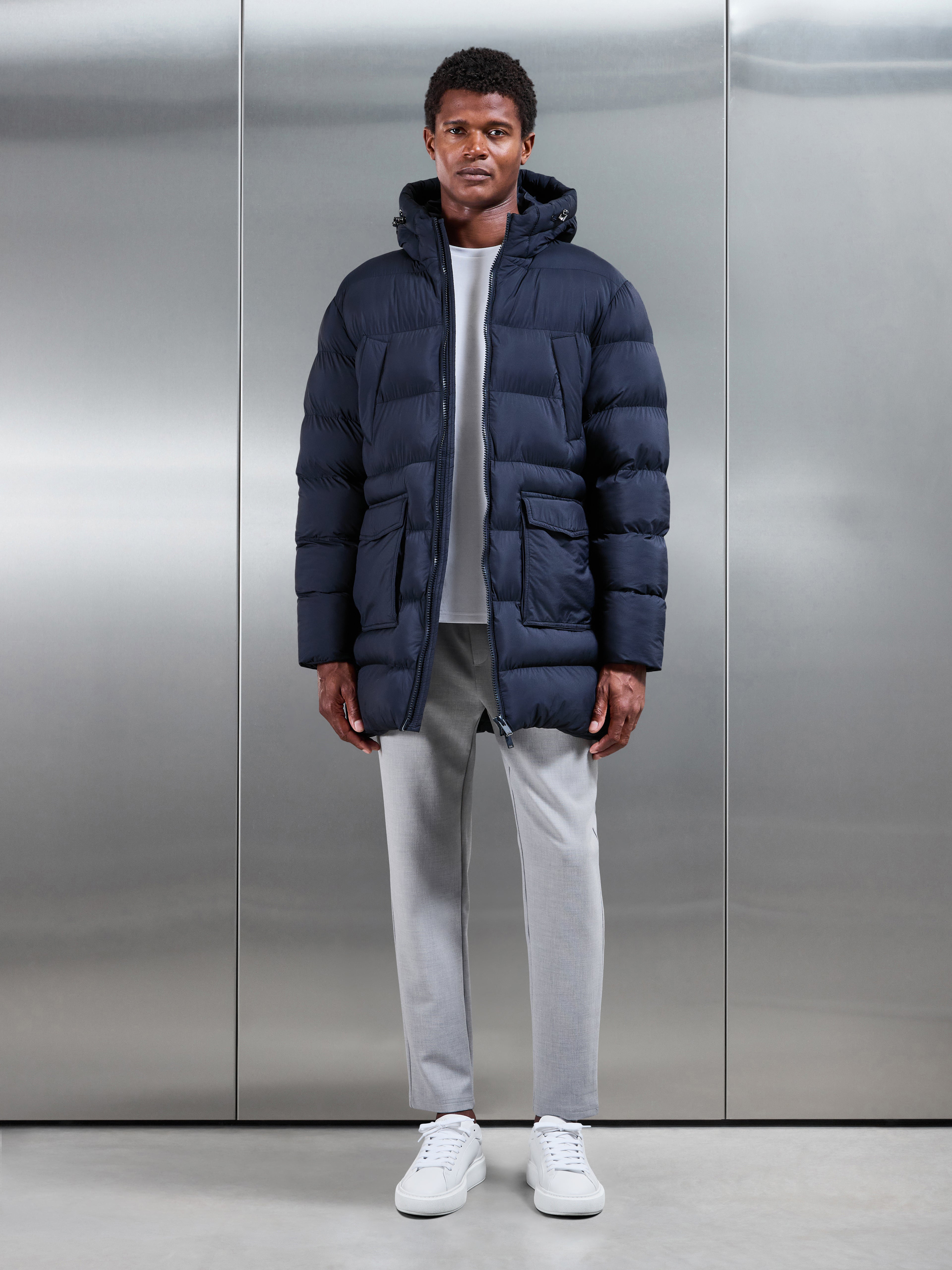 Mid Length Puffer Parka in Navy