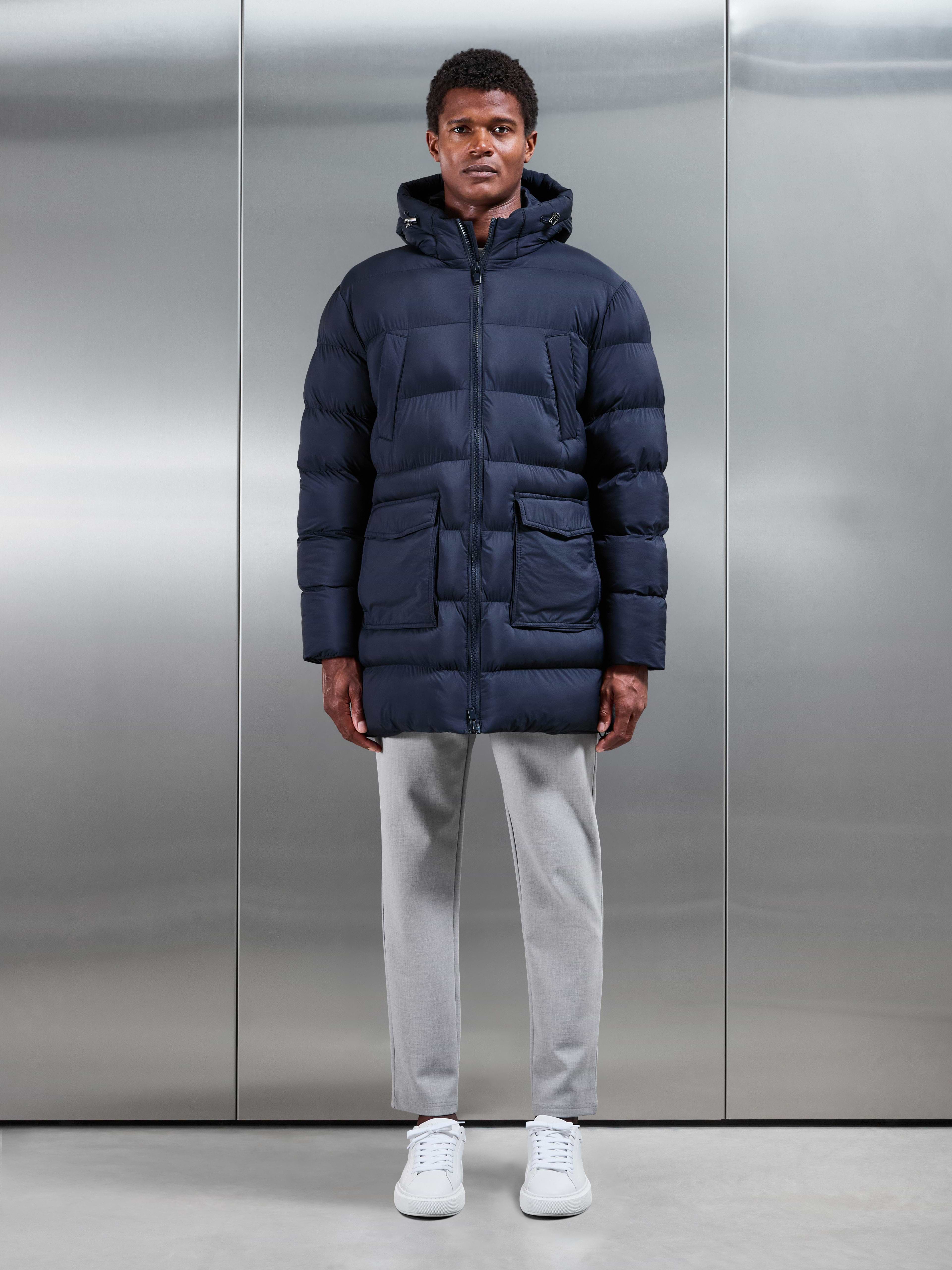 Mid Length Puffer Parka in Navy