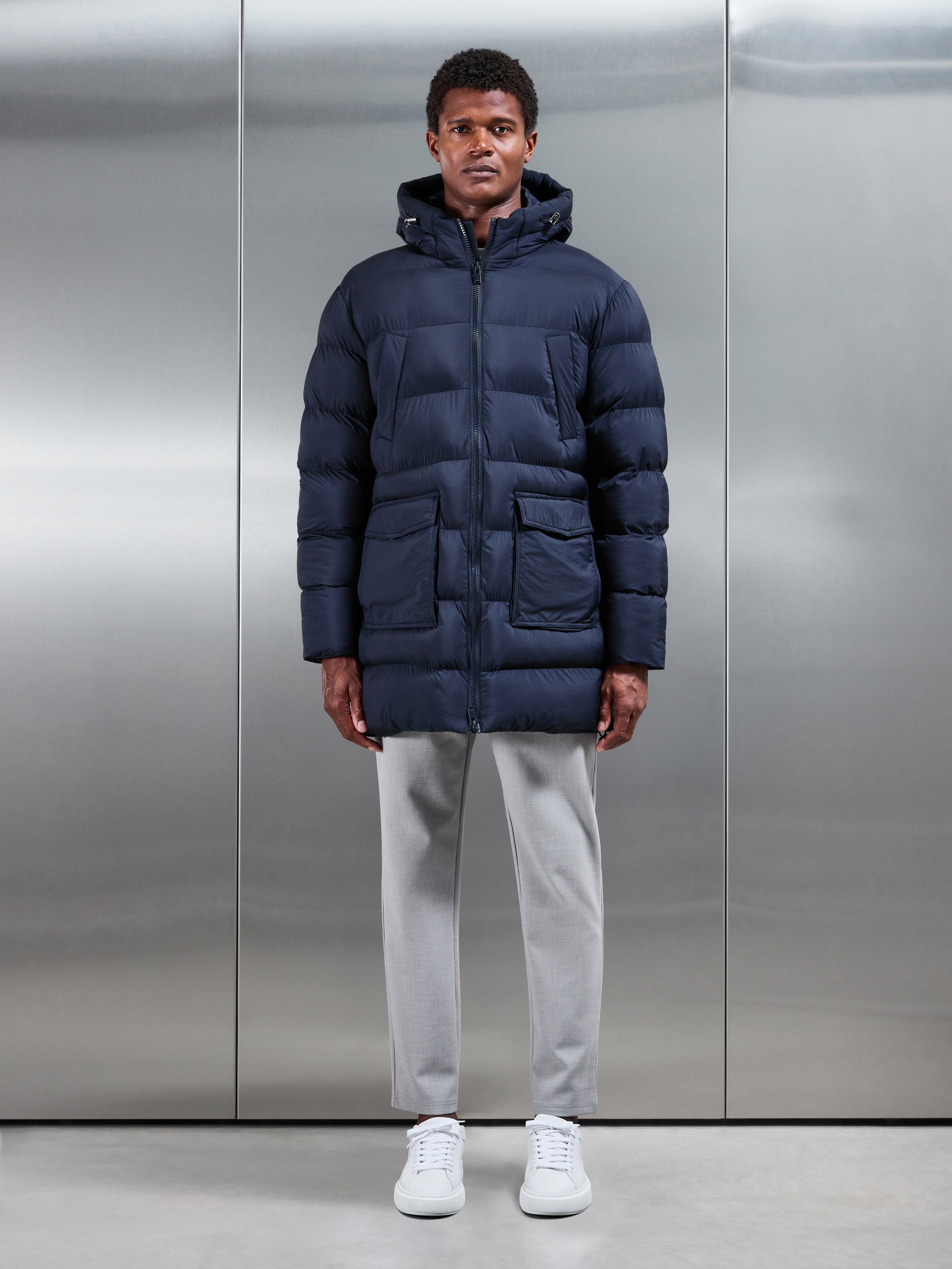 Mid Length Puffer Parka in Navy