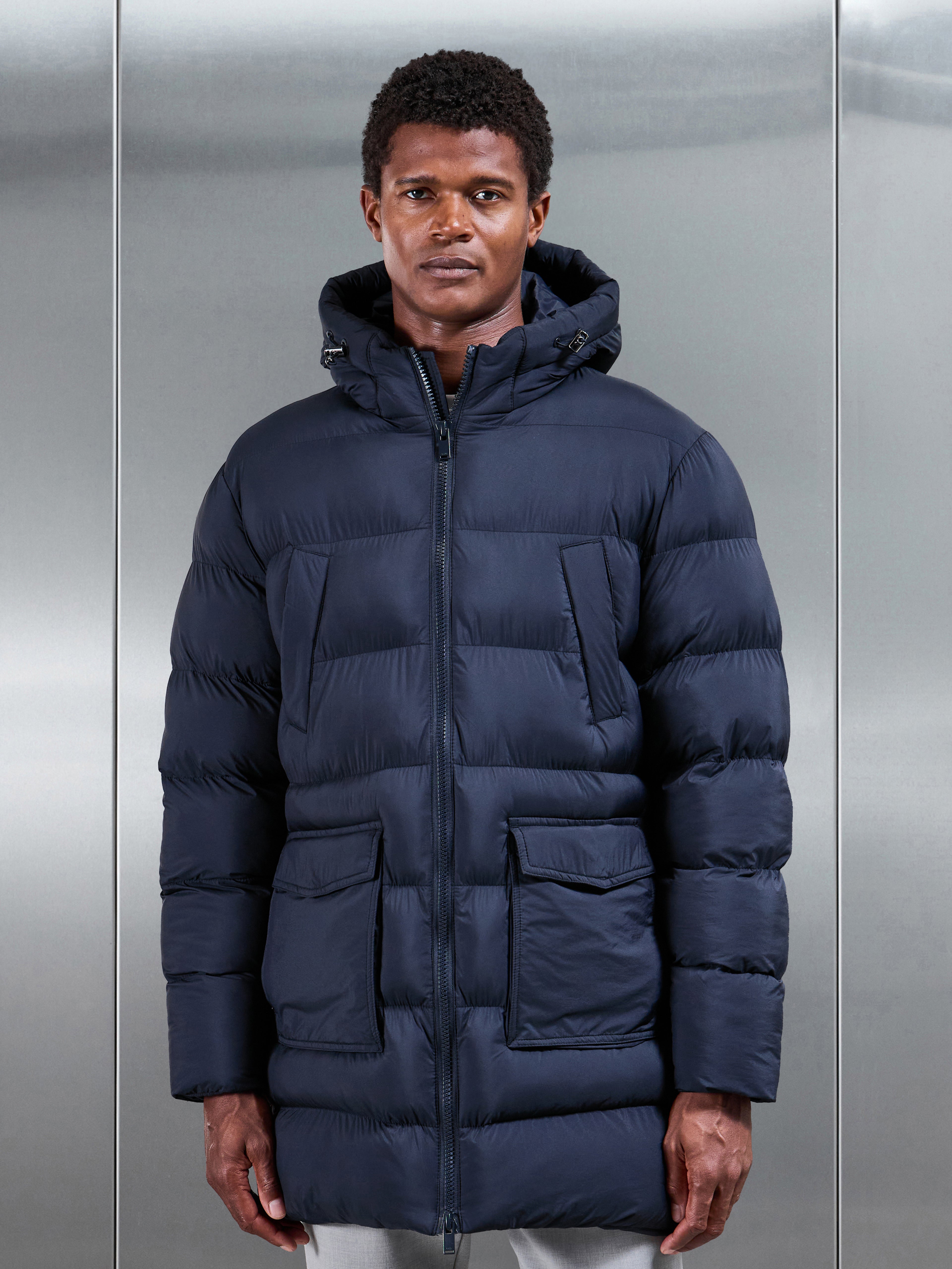 Mid Length Puffer Parka in Navy