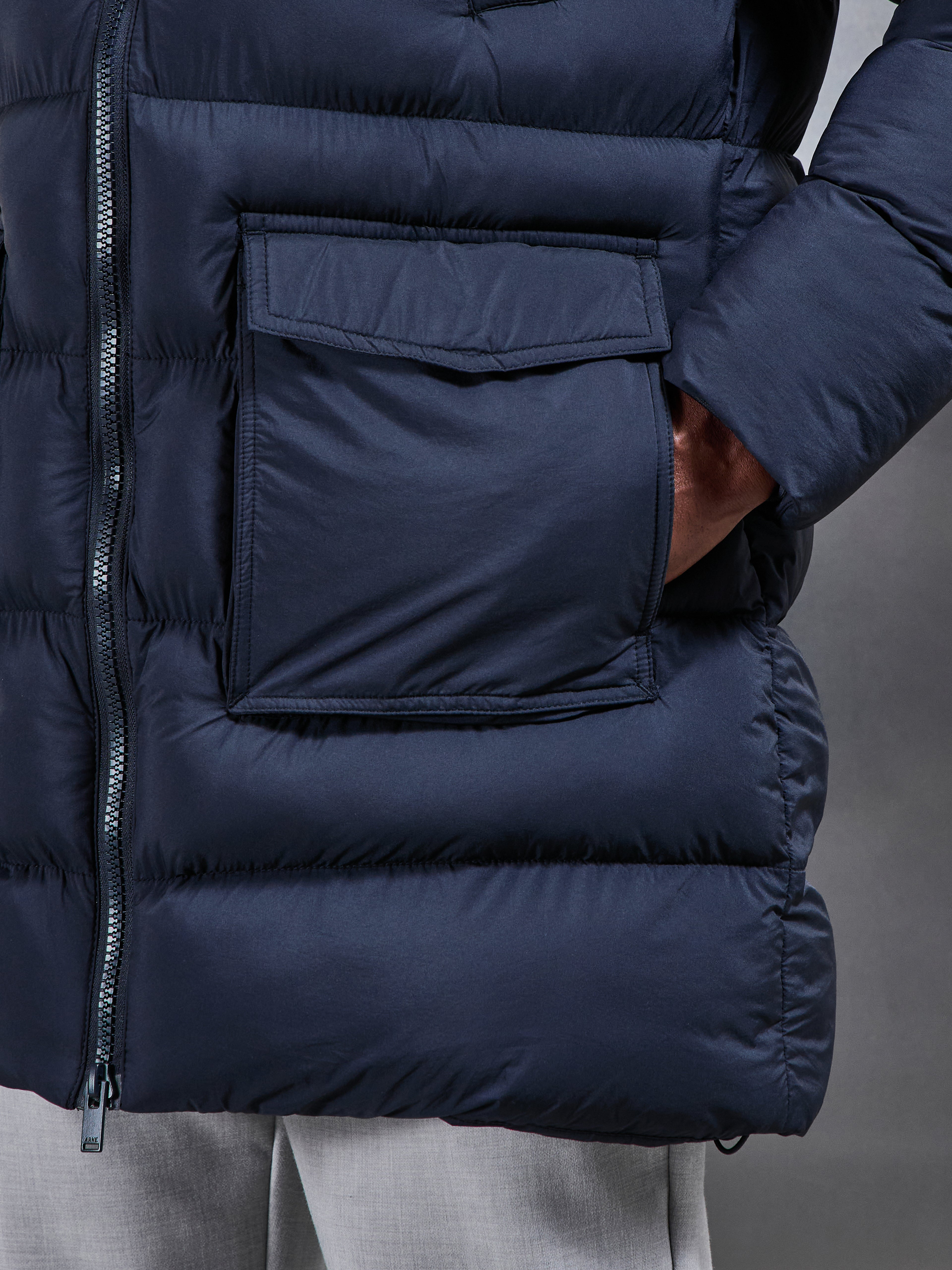 Mid Length Puffer Parka in Navy