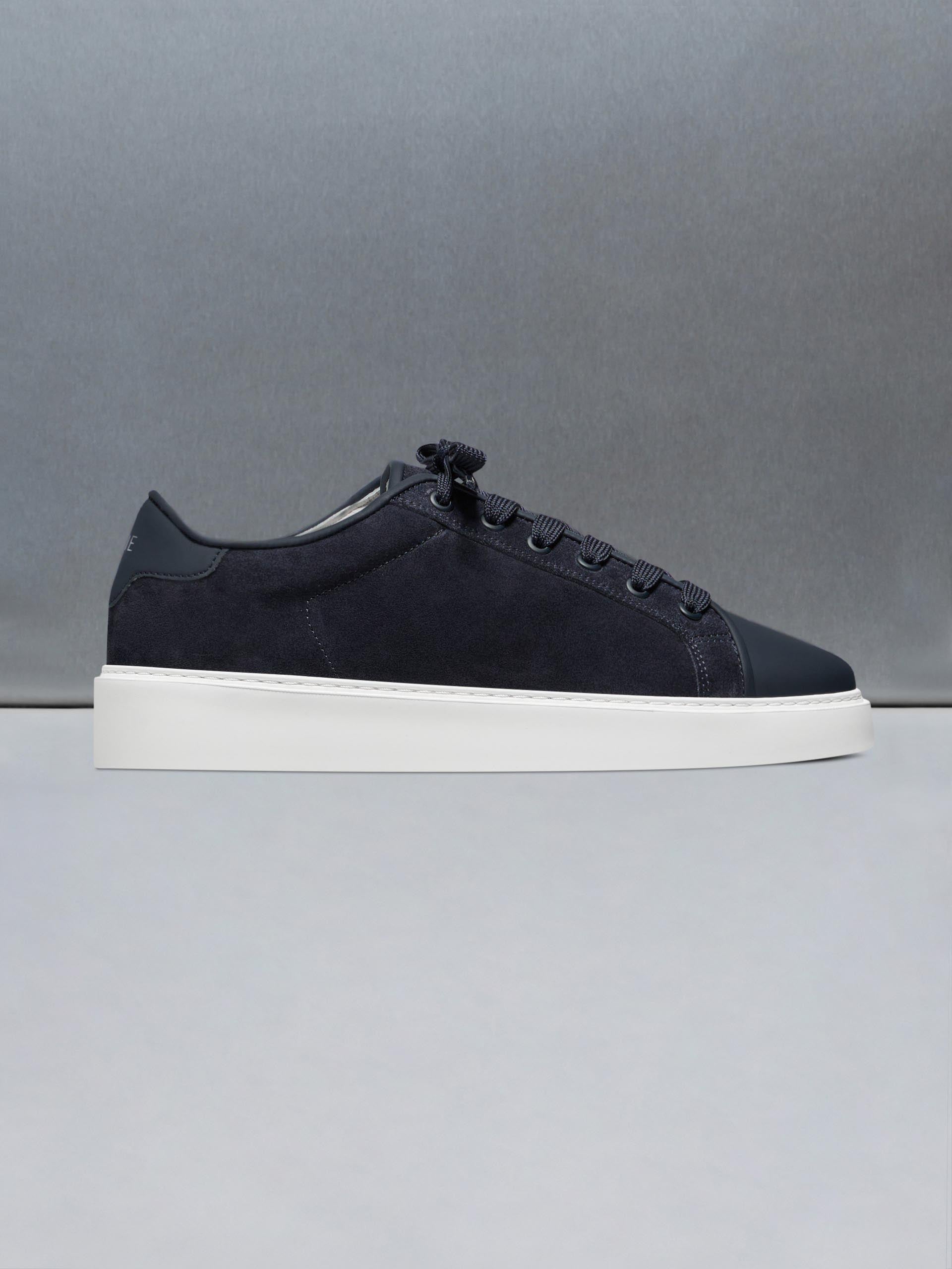 Mid Leather Toe Cap Trainer in Navy