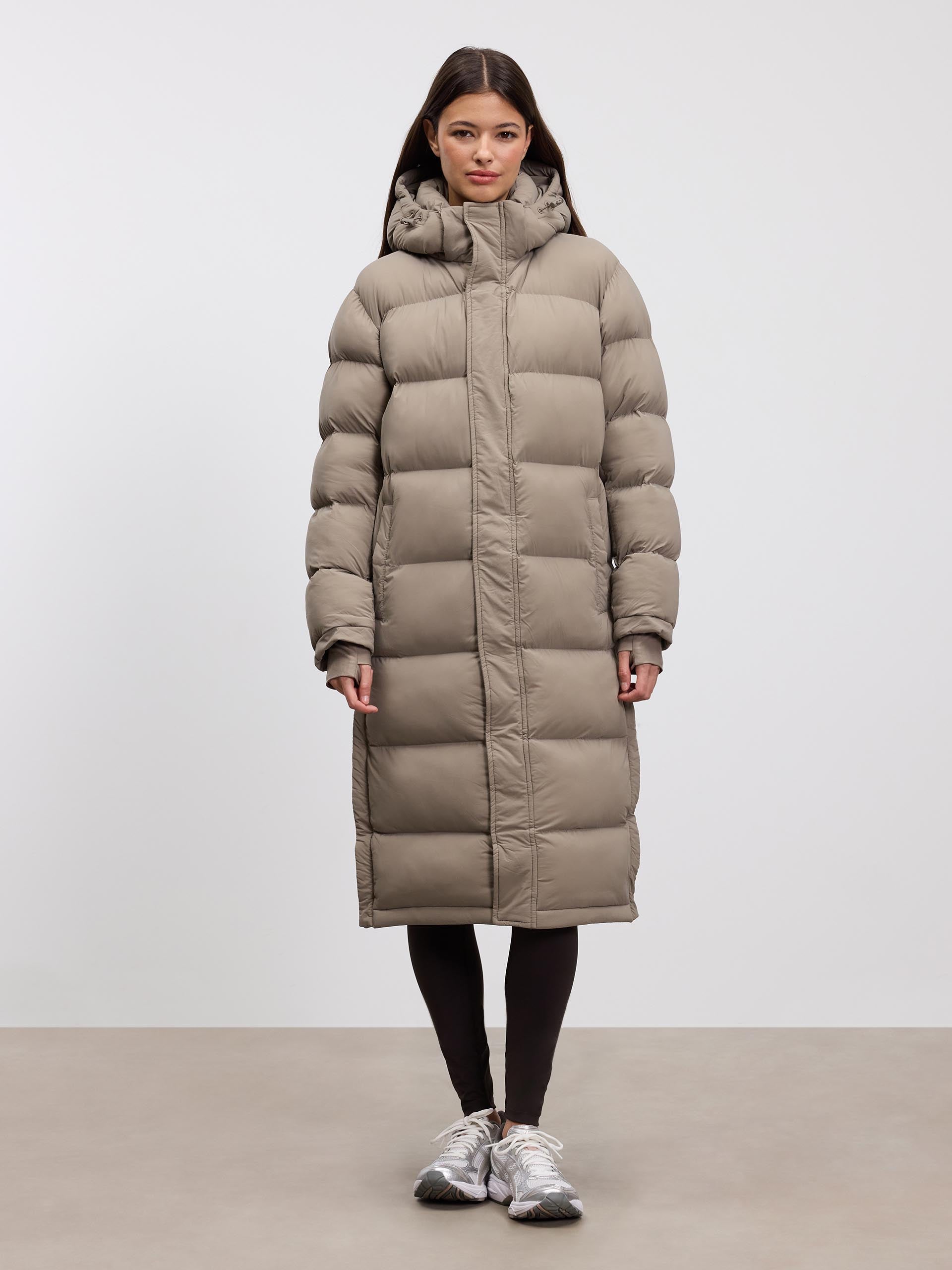 Womens Mid Length Puffer Jacket in Stone