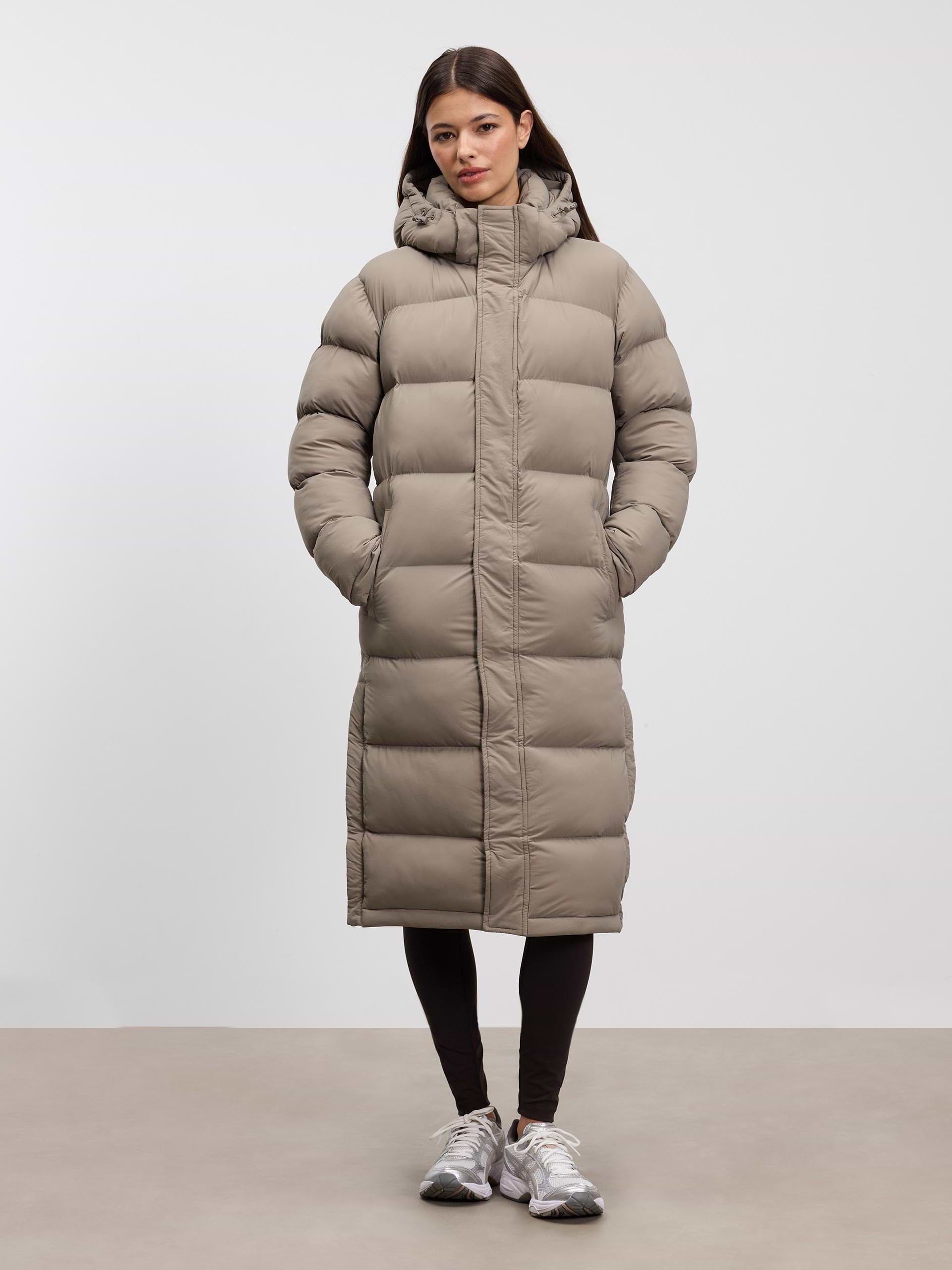 Womens Mid Length Puffer Jacket in Stone