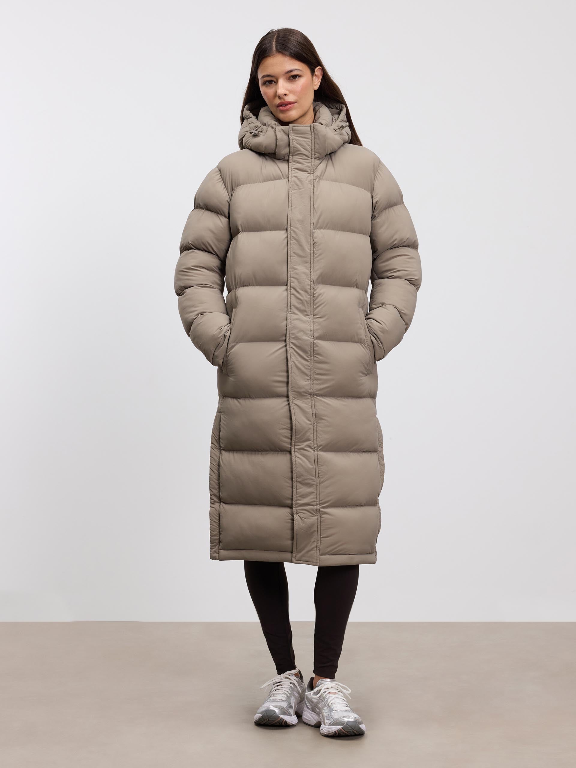Womens Mid Length Puffer Jacket in Stone