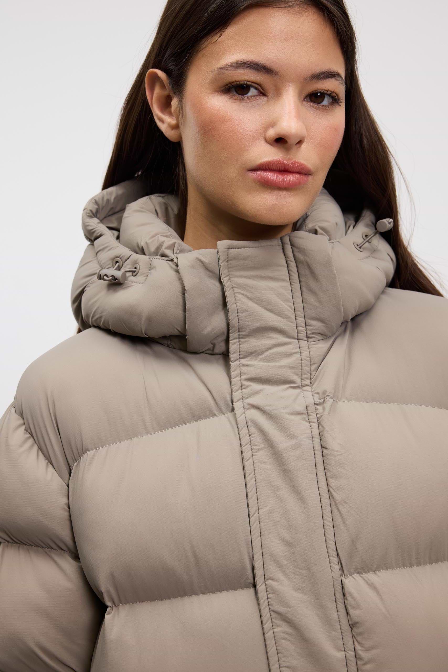 Womens Mid Length Puffer Jacket in Stone