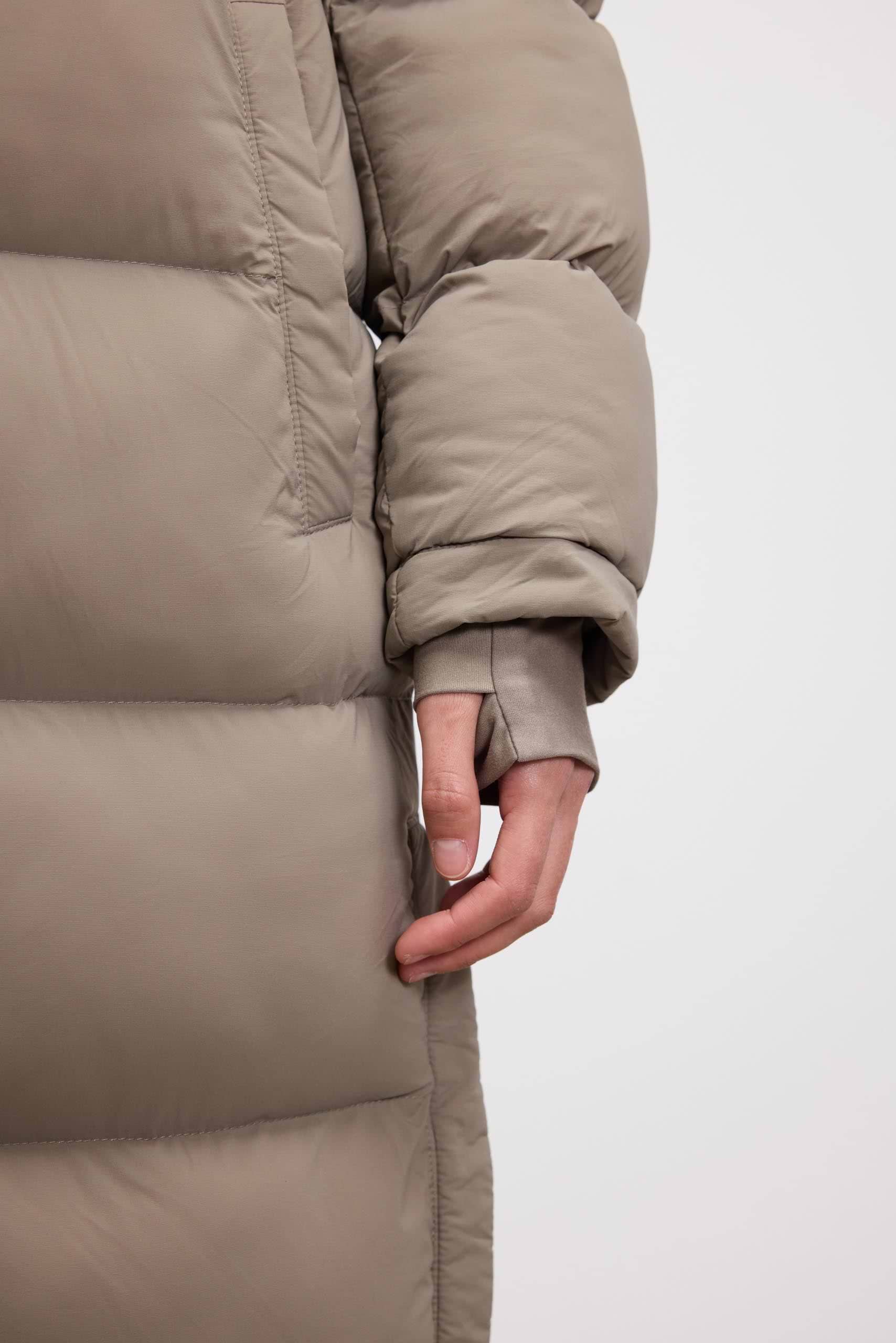 Womens Mid Length Puffer Jacket in Stone