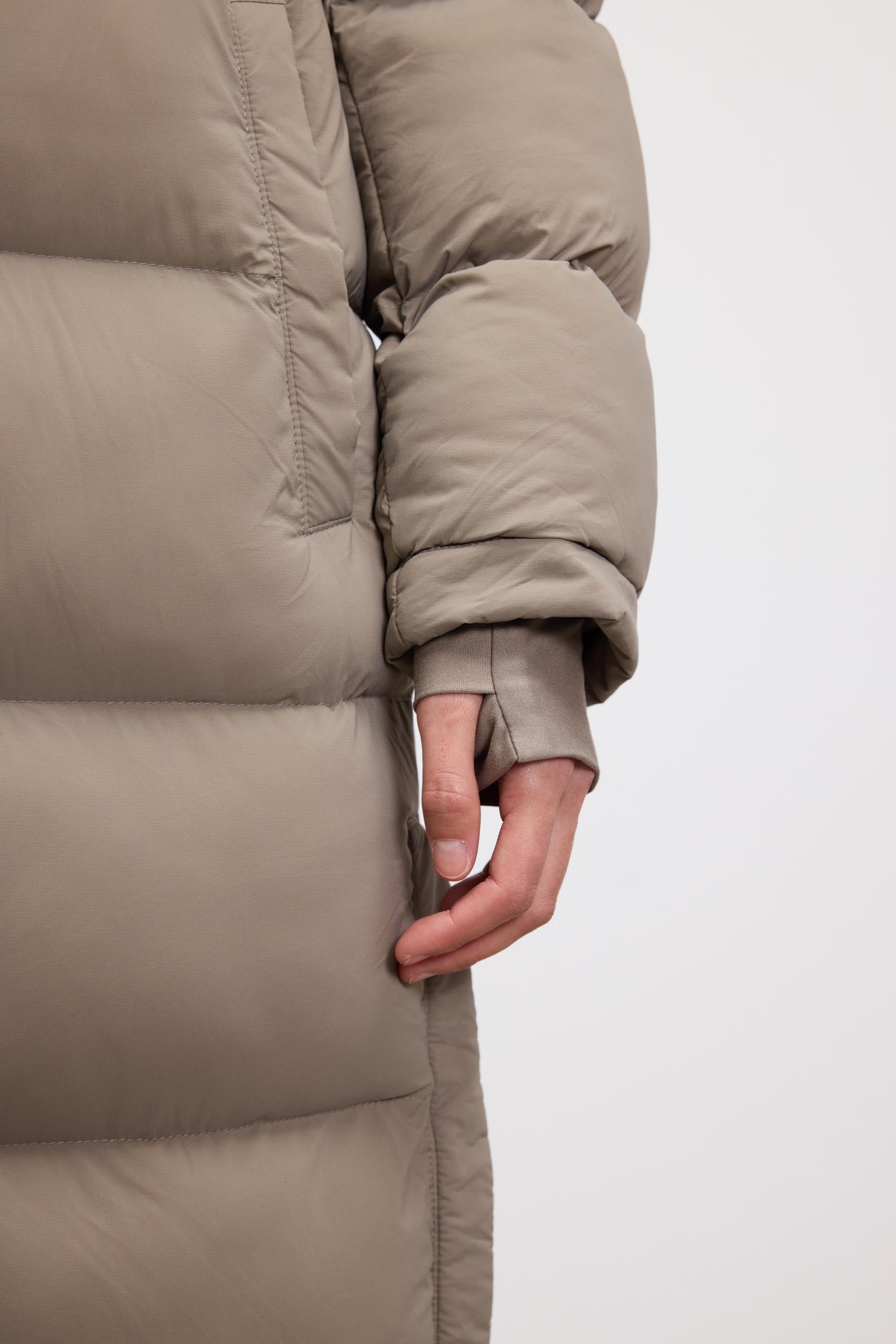 Womens Mid Length Puffer Jacket in Stone