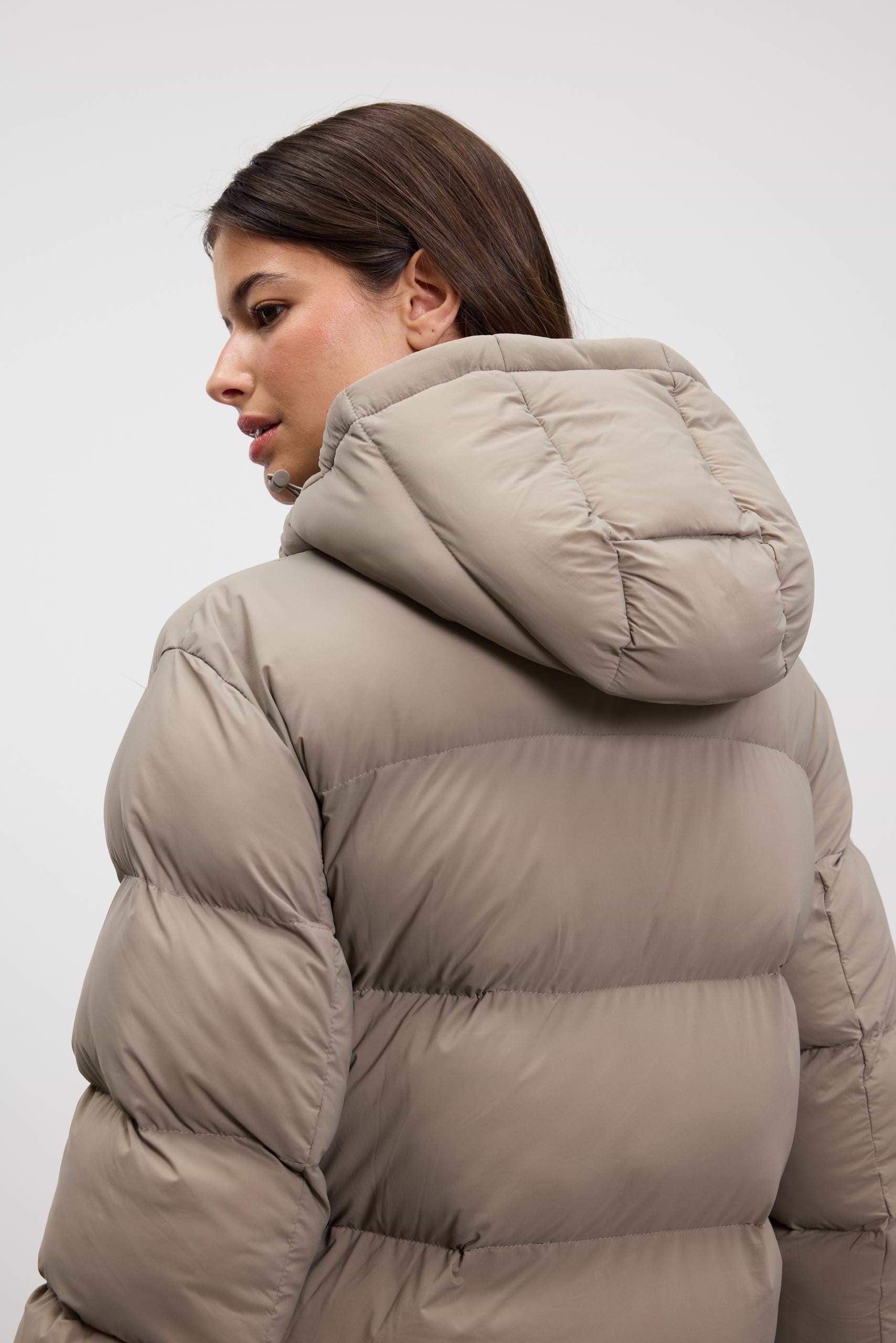 Womens Mid Length Puffer Jacket in Stone