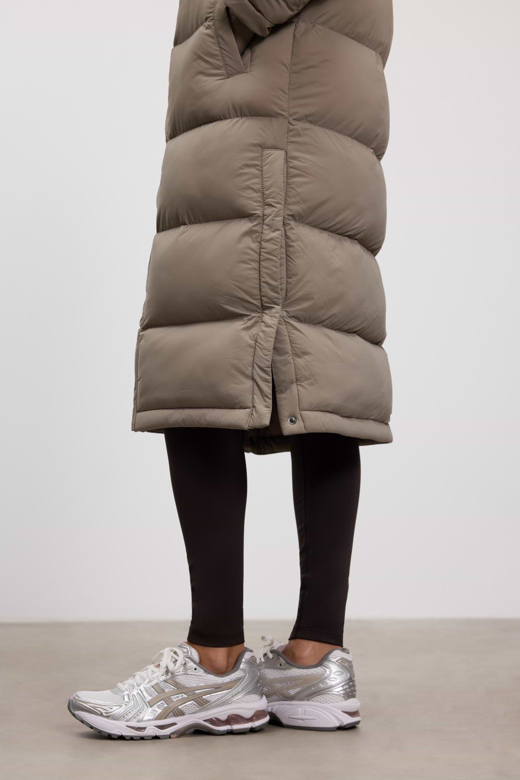 Womens Mid Length Puffer Jacket in Stone