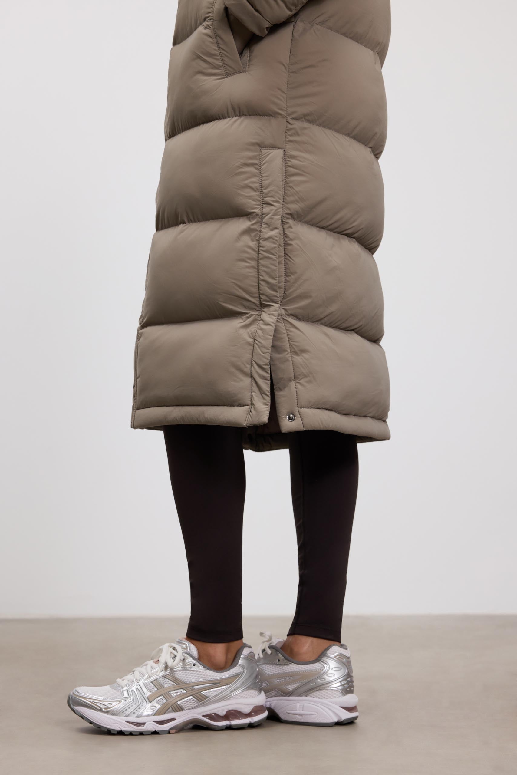 Womens Mid Length Puffer Jacket in Stone