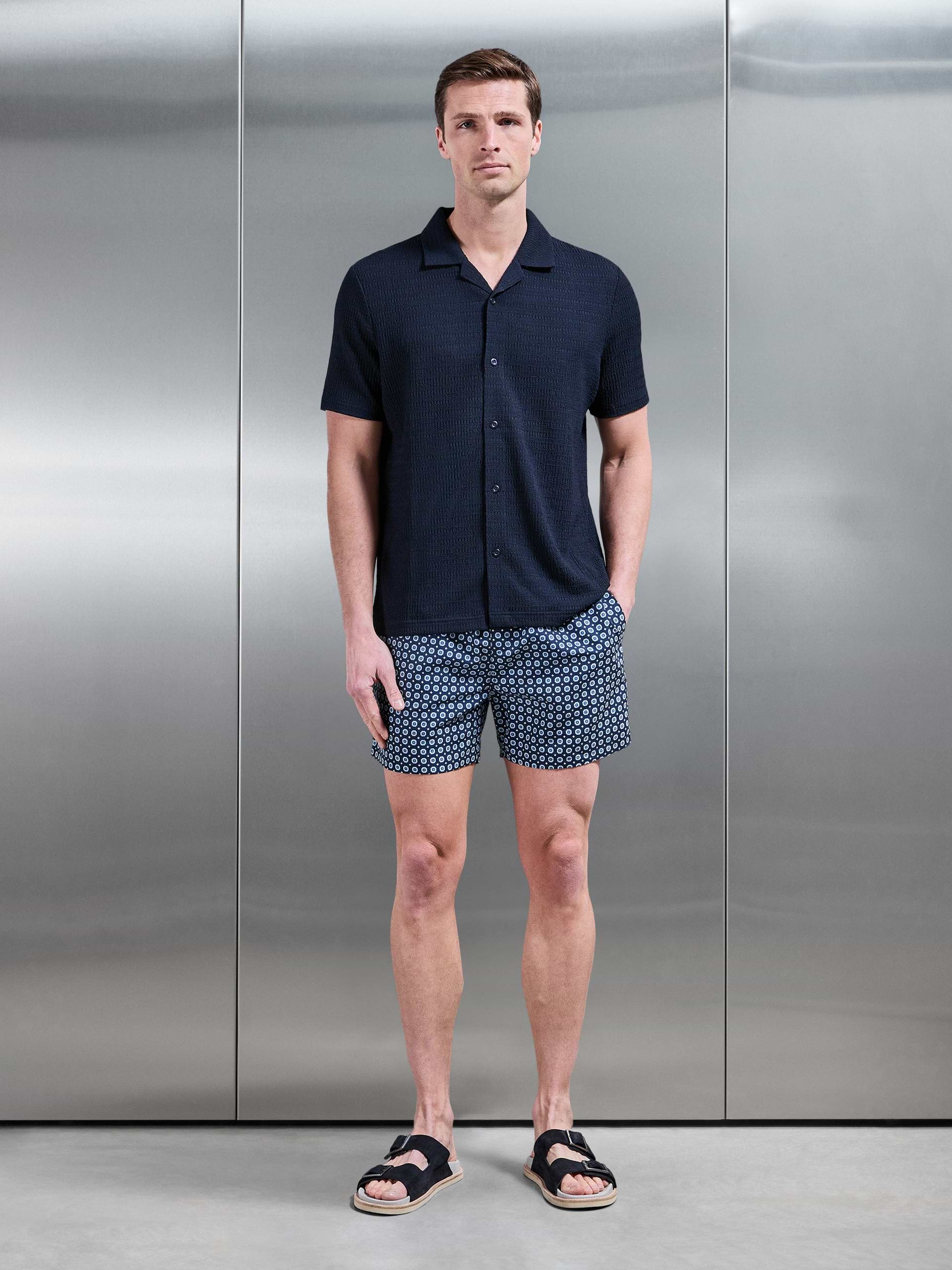 Mosaic Drawstring Printed Swim Short in Navy