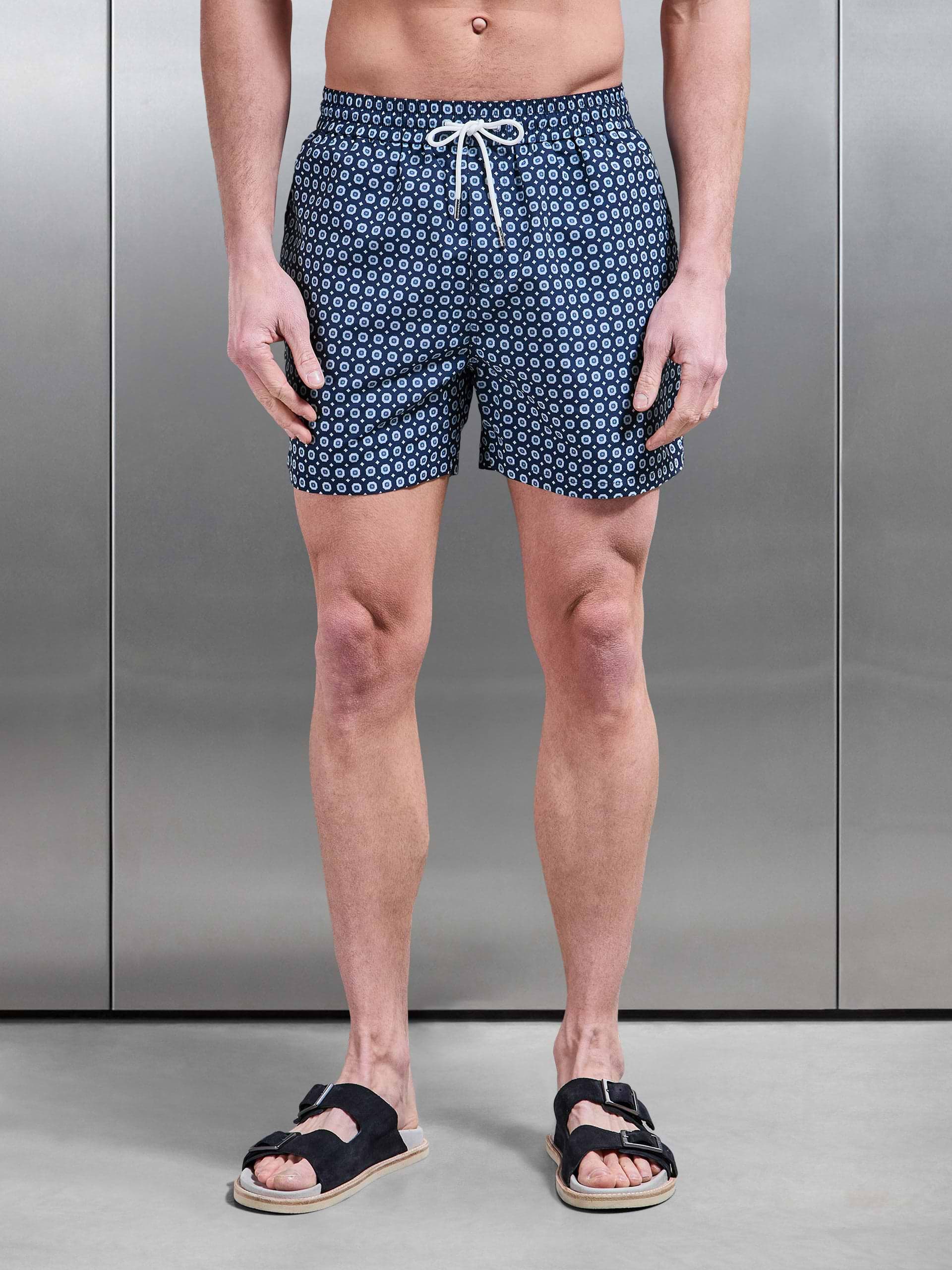Mosaic Drawstring Printed Swim Short in Navy