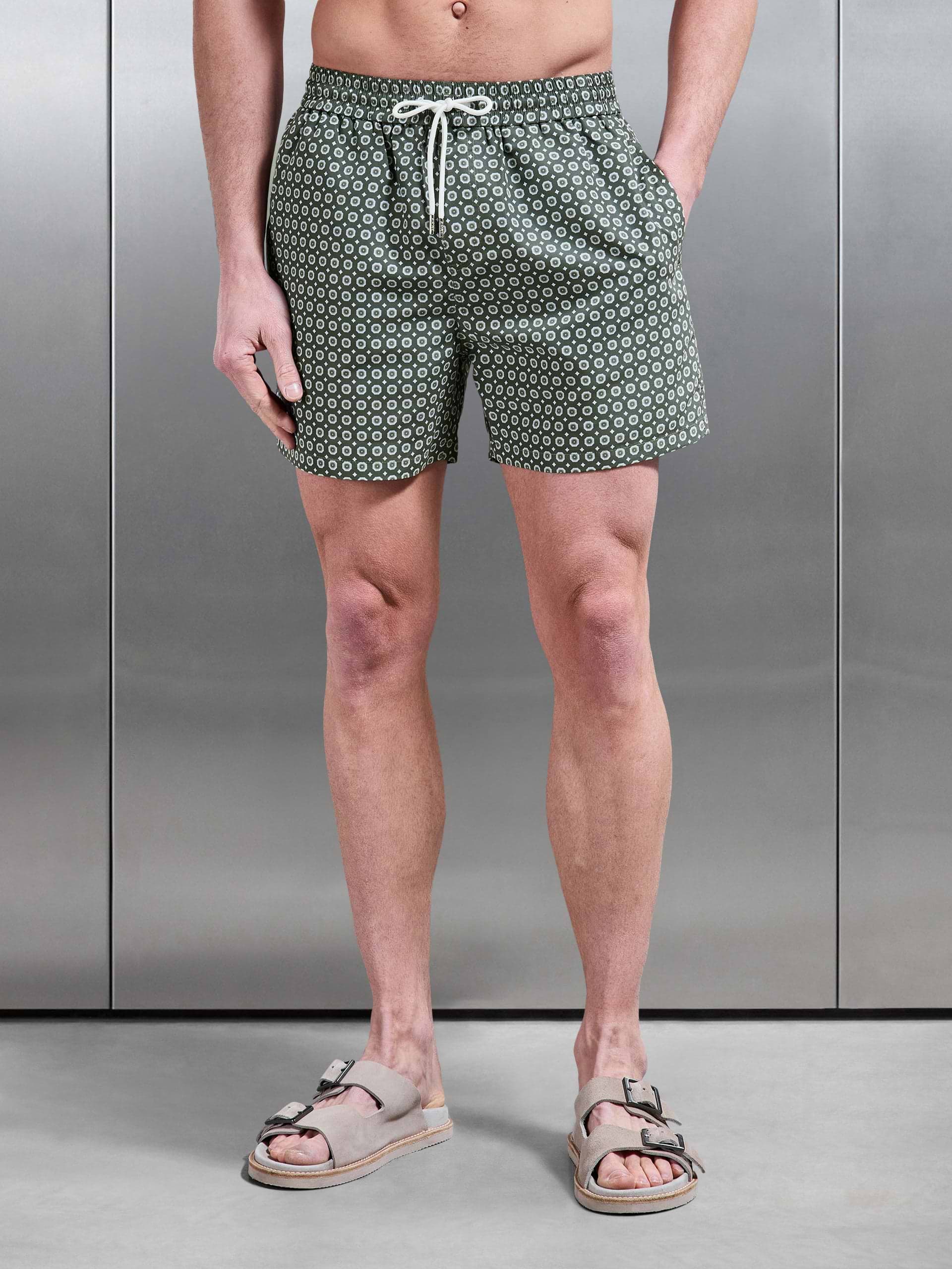 Mosaic Drawstring Printed Swim Short in Sage