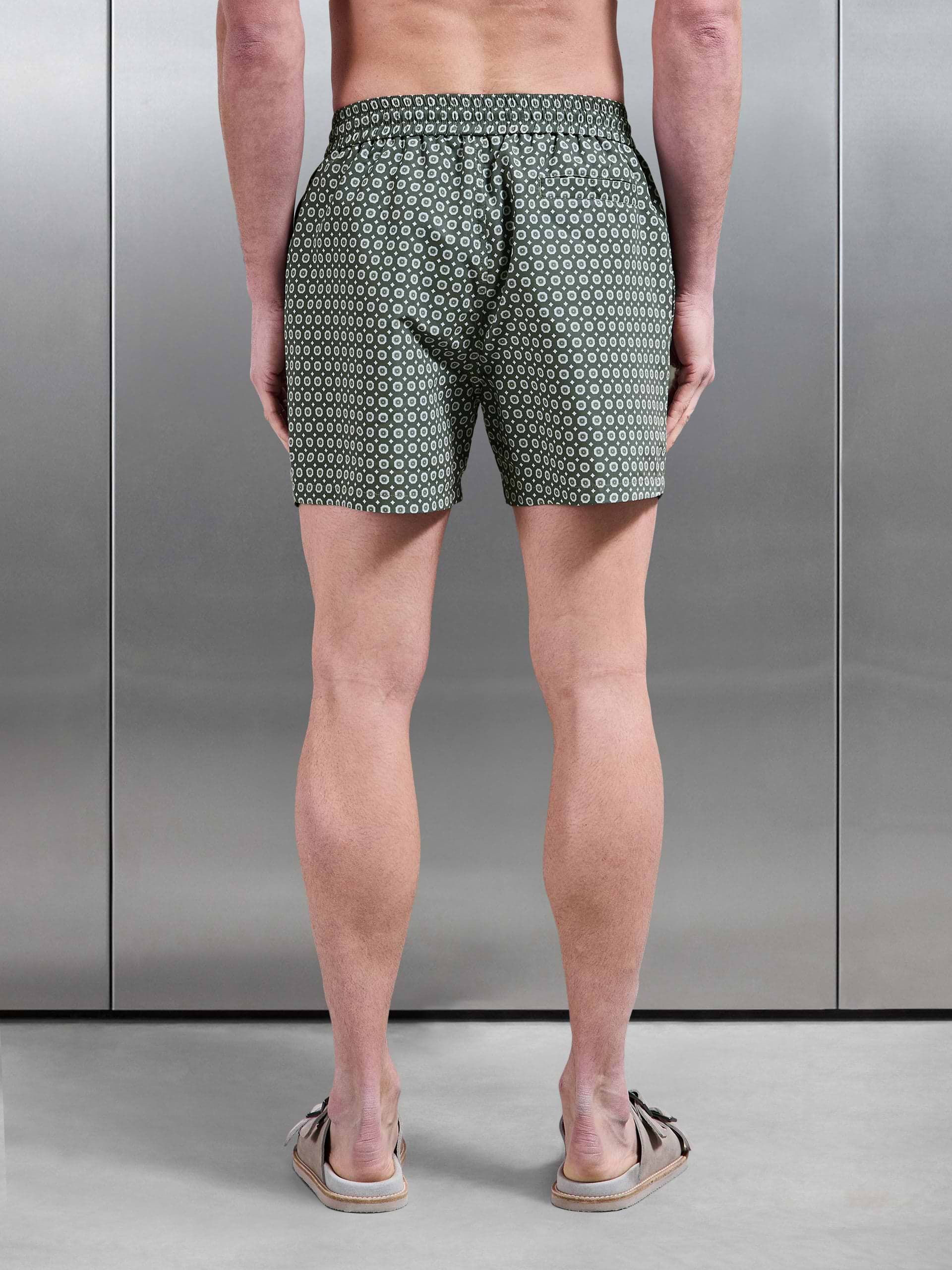 Mosaic Drawstring Printed Swim Short in Sage