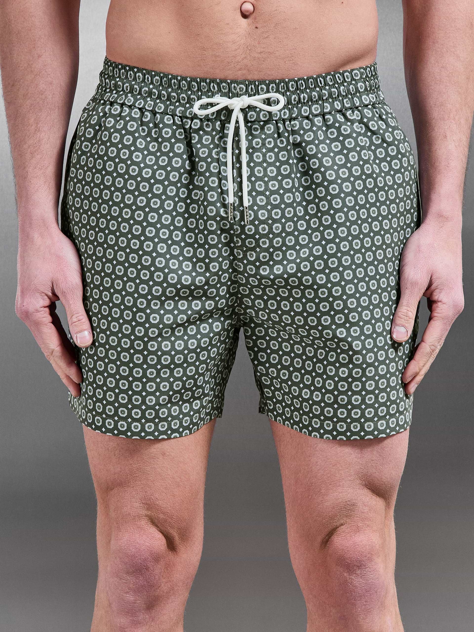 Mosaic Drawstring Printed Swim Short in Sage