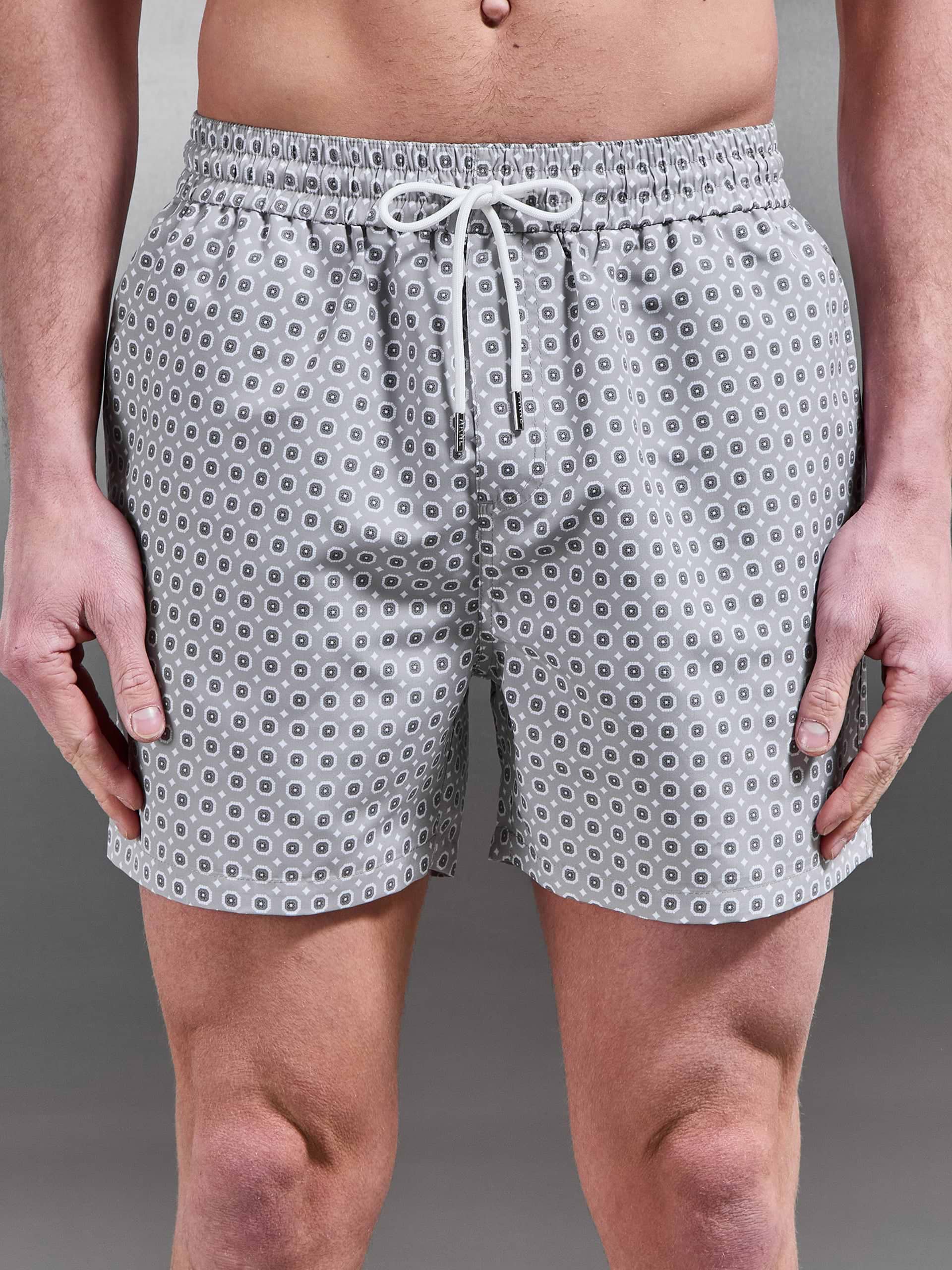 Mosaic Drawstring Printed Swim Short in Stone