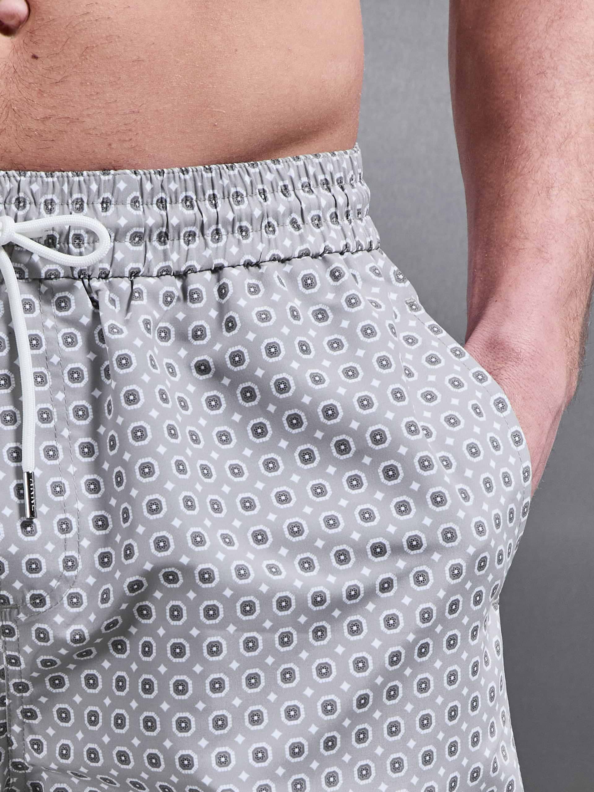 Mosaic Drawstring Printed Swim Short in Stone