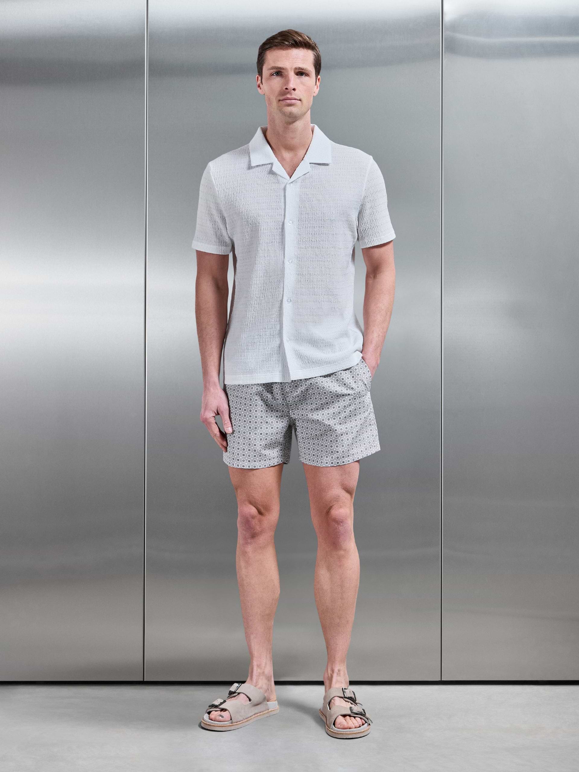 Mosaic Drawstring Printed Swim Short in Stone