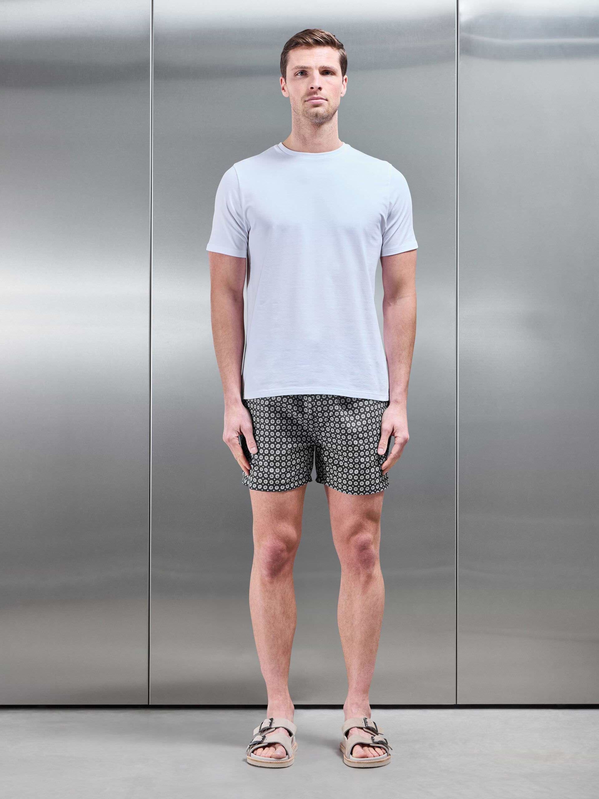 Mosaic Print Drawstring Swim Short in Grey