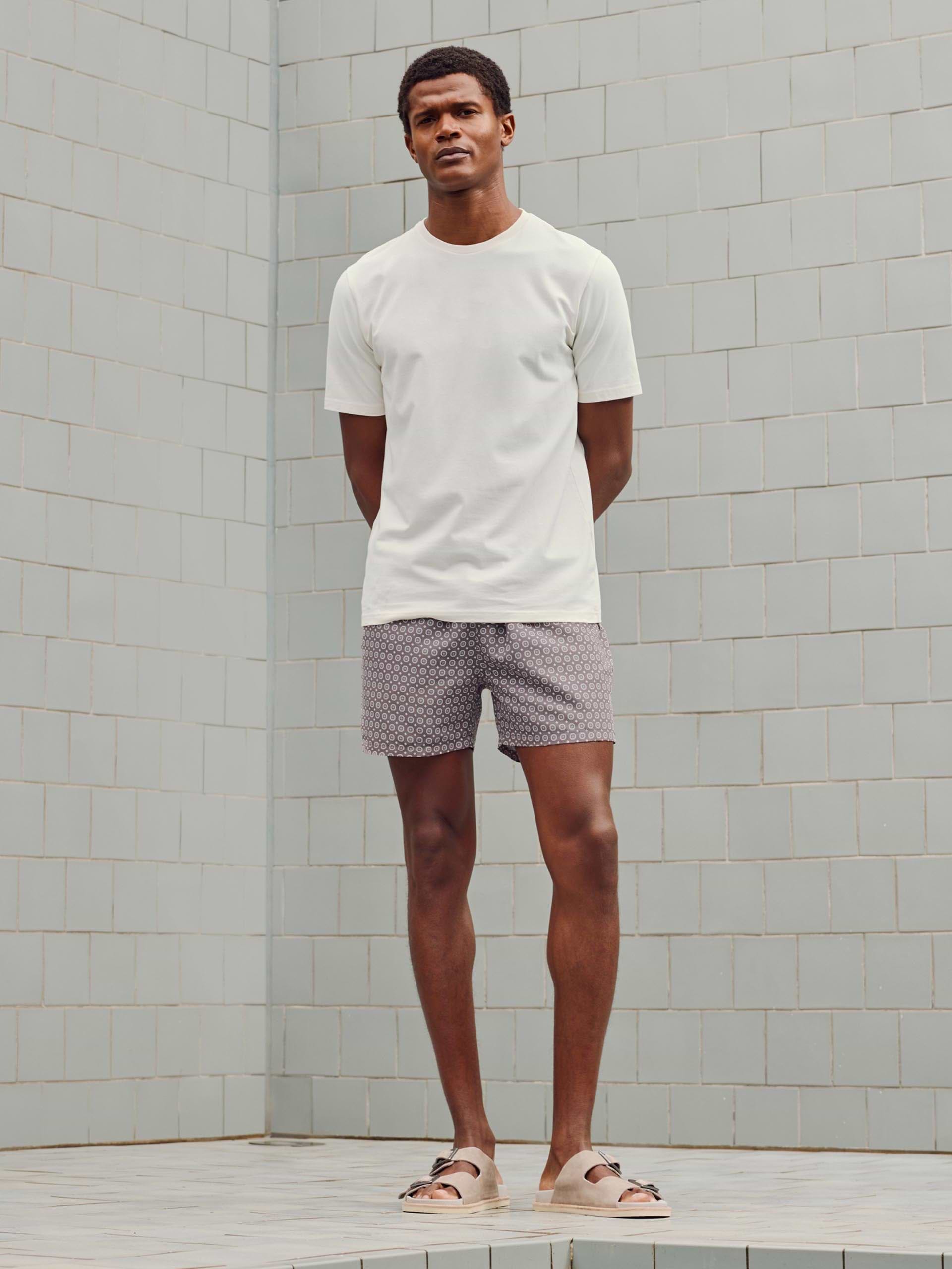 Mosaic Print Drawstring Swim Short in Taupe