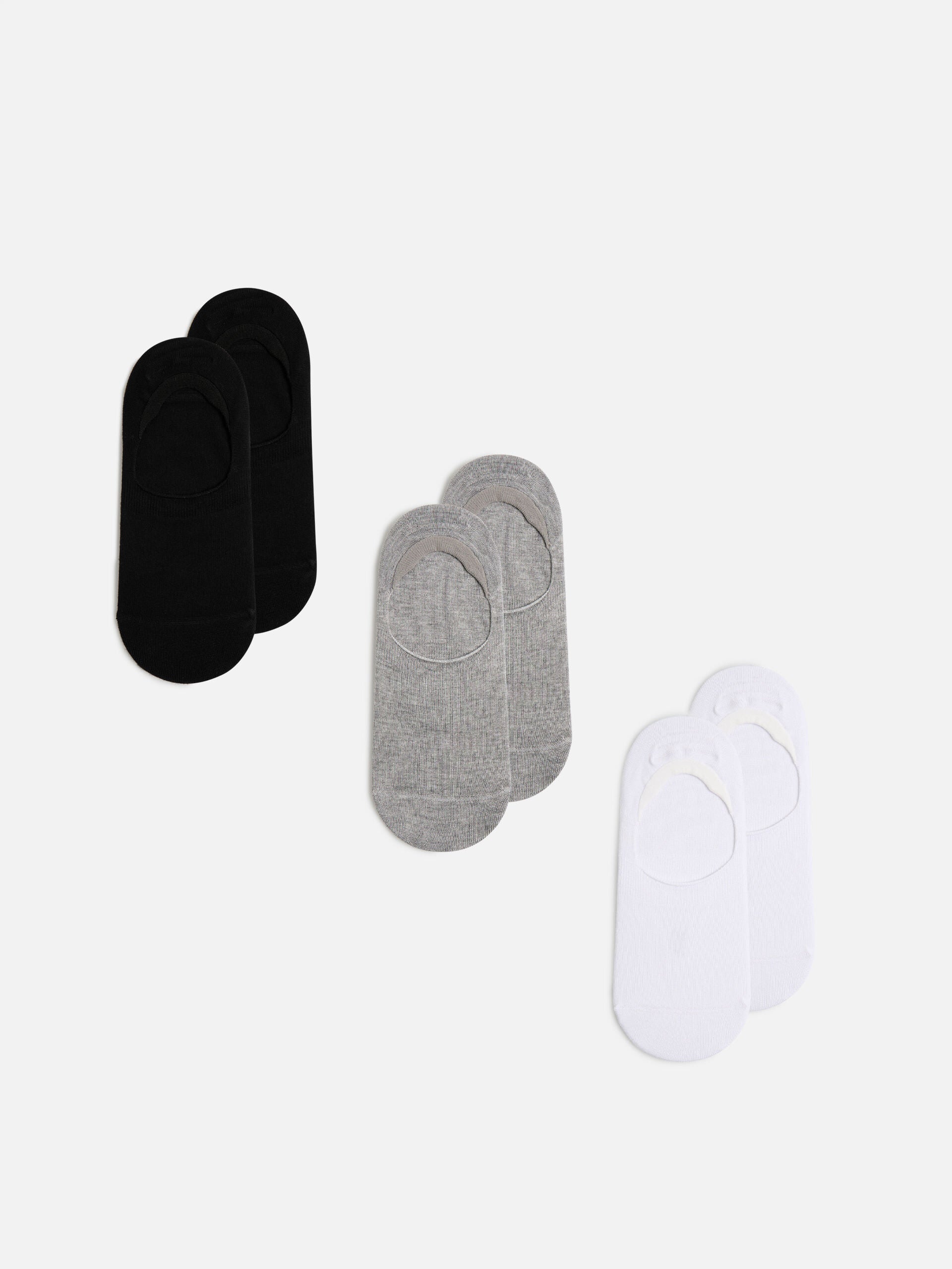 Mens 3 Pack Invisible Cushioned Sock in Black White Marl Grey