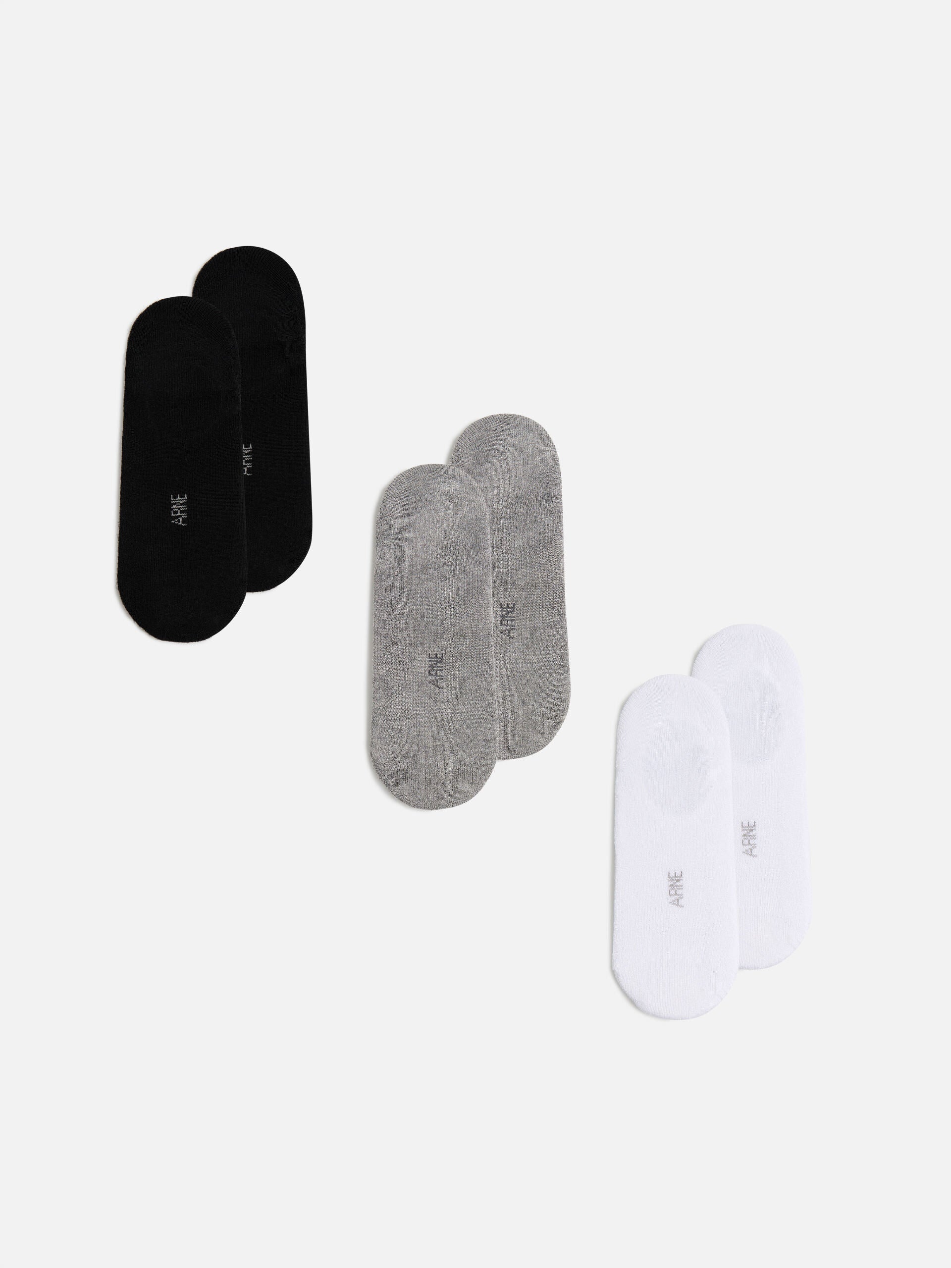 Mens 3 Pack Invisible Cushioned Sock in Black White Marl Grey