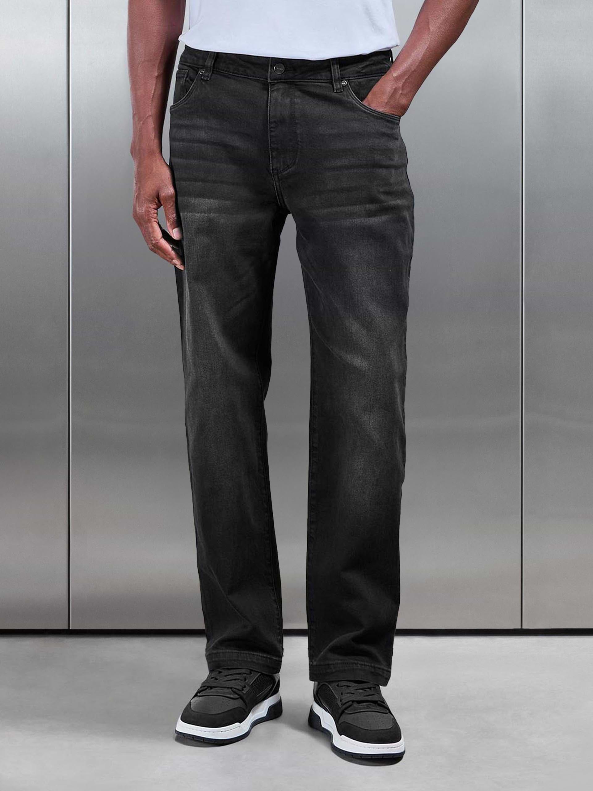 Mens Relaxed Fit Denim Jeans Black Wash
