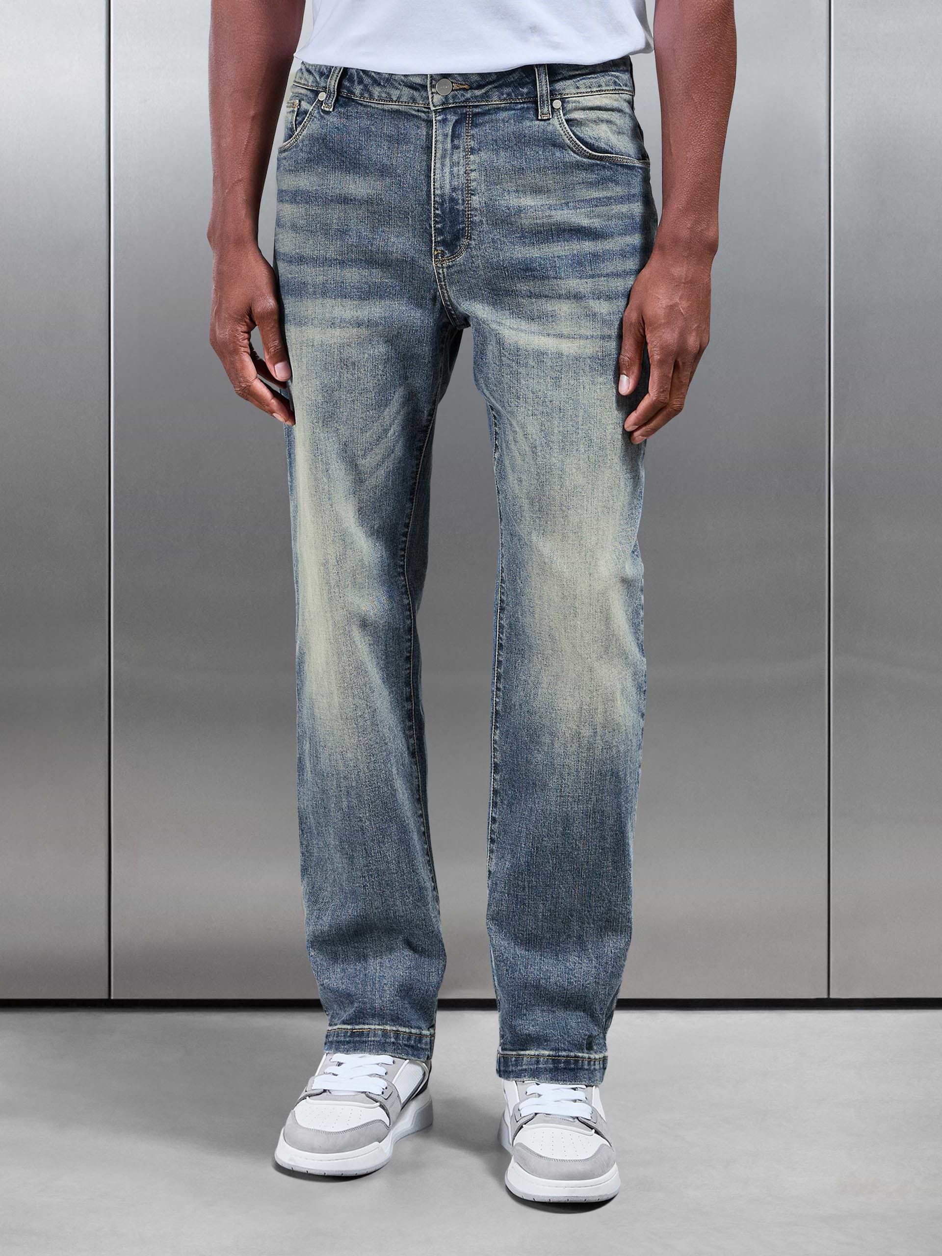 Mens Relaxed Fit Denim Jeans Sand Wash