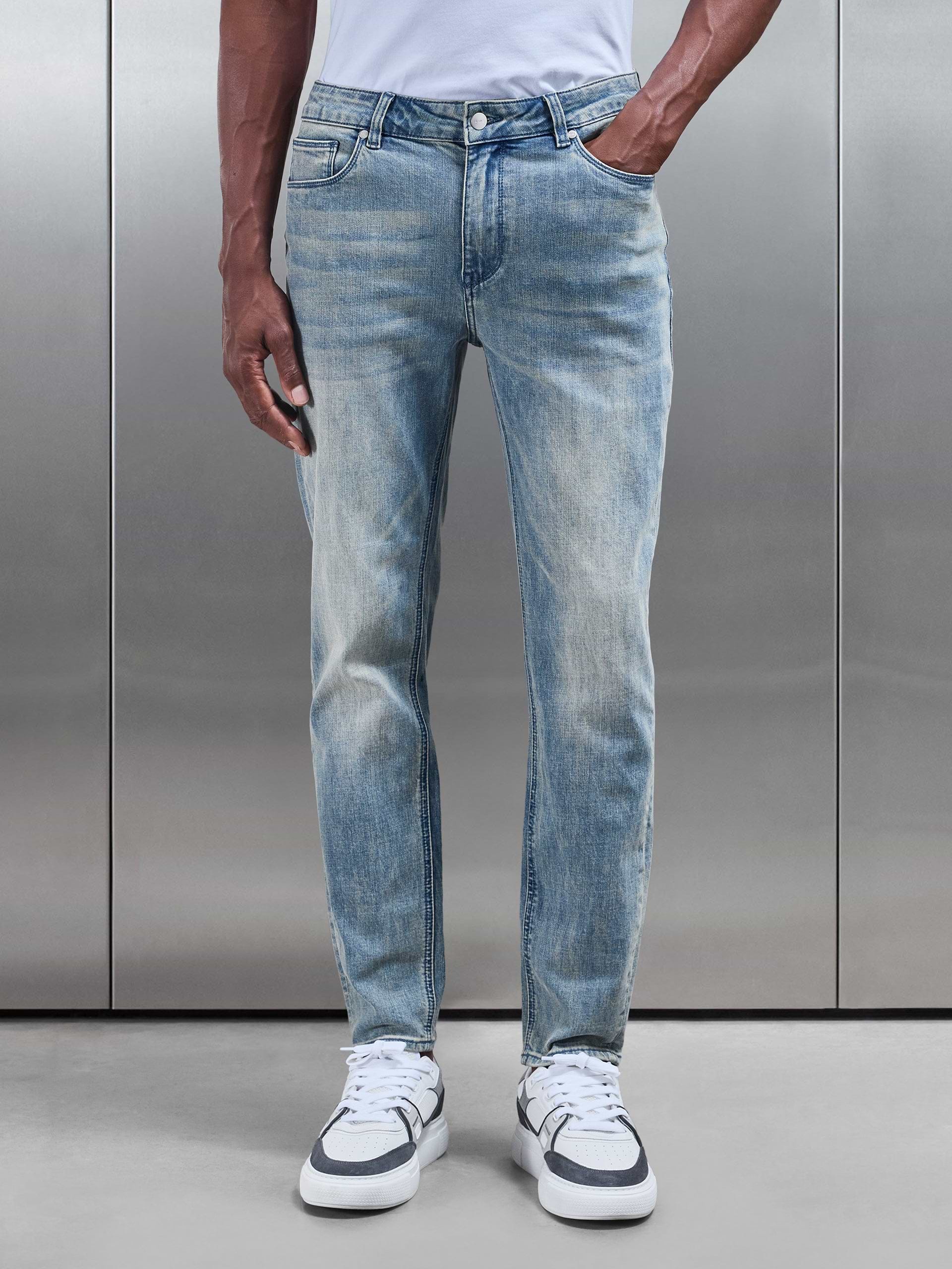 Mens Slim Fit Denim Jeans Dark Sand