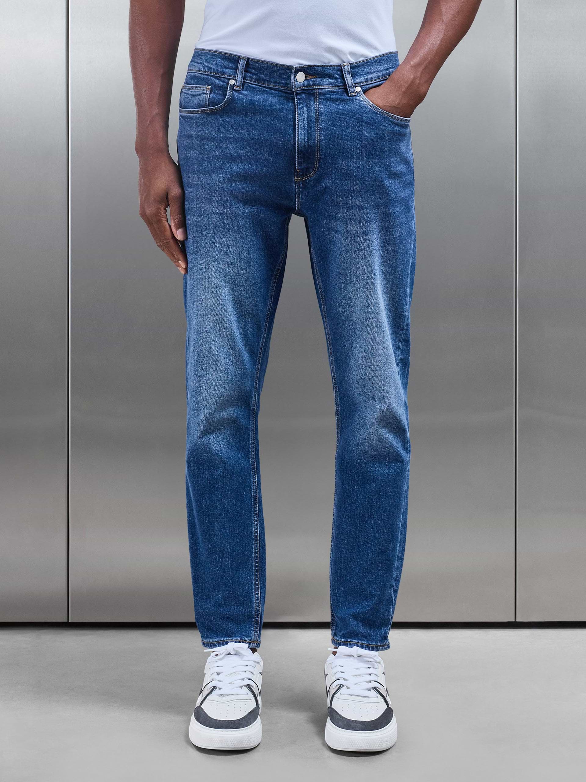 Mens Slim Fit Denim Jeans Mid Blue