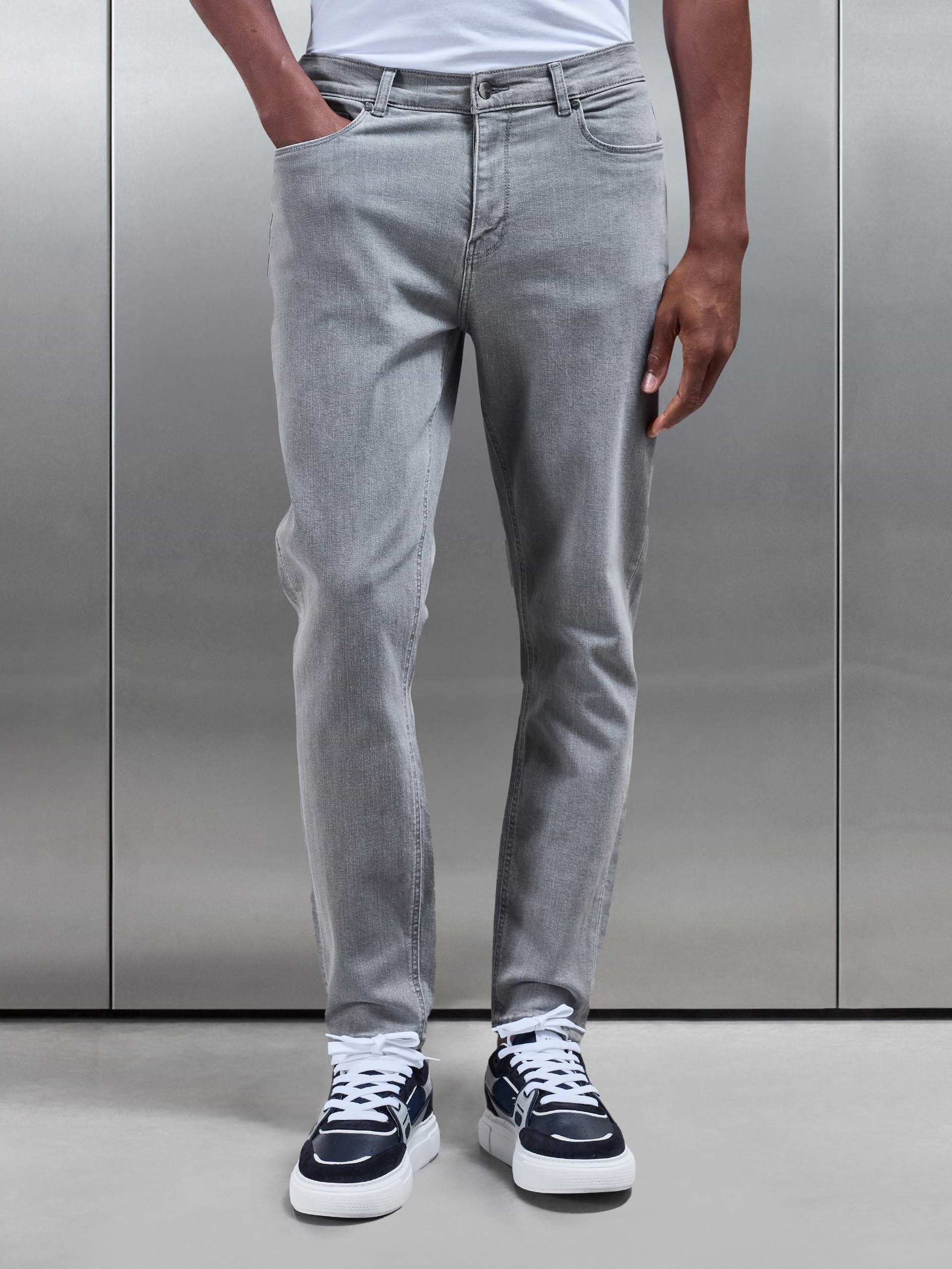 Mens Slim Fit Denim Jeans Solid Grey