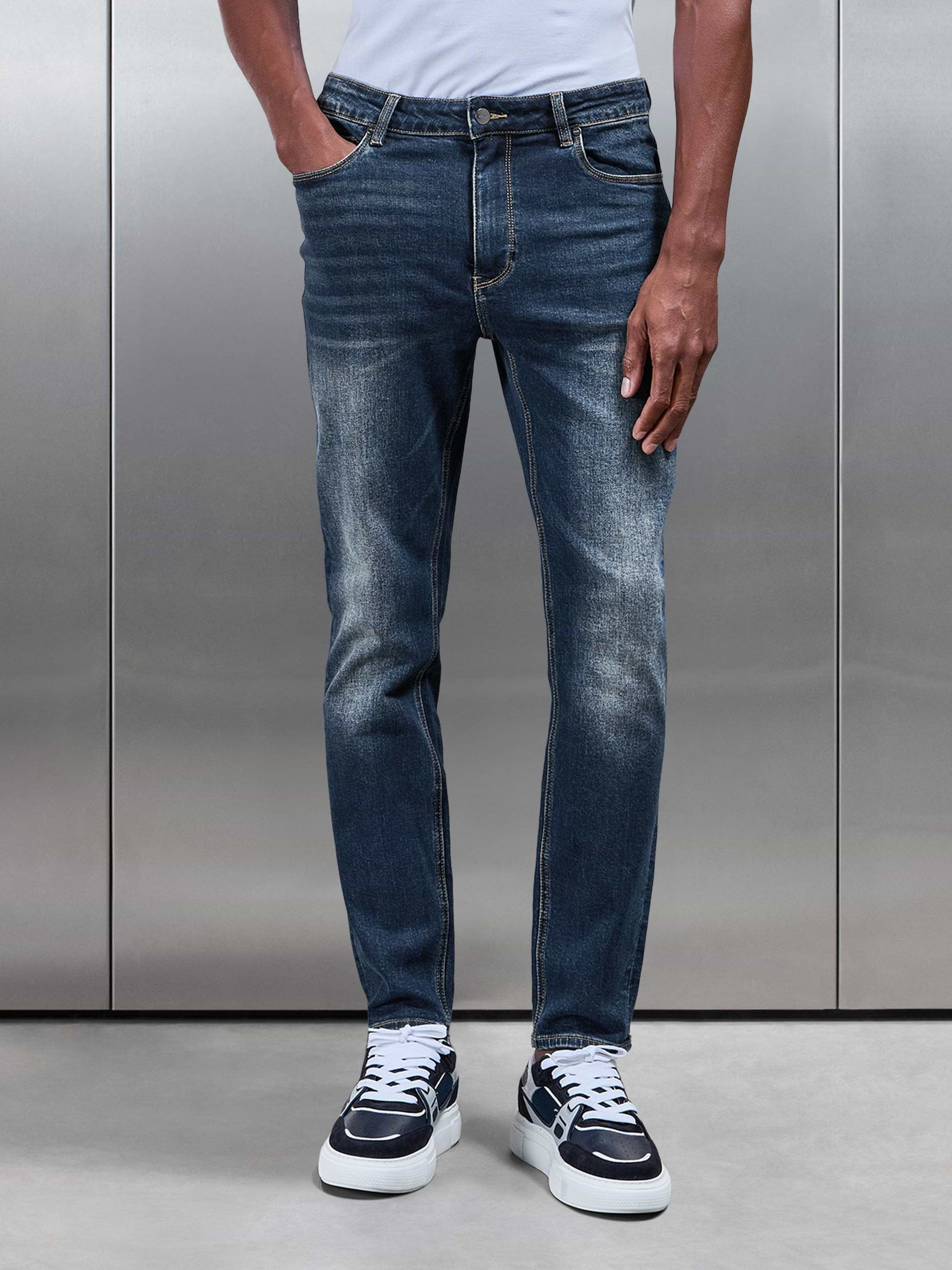 Mens Slim Fit Denim Jeans Vintage Blue