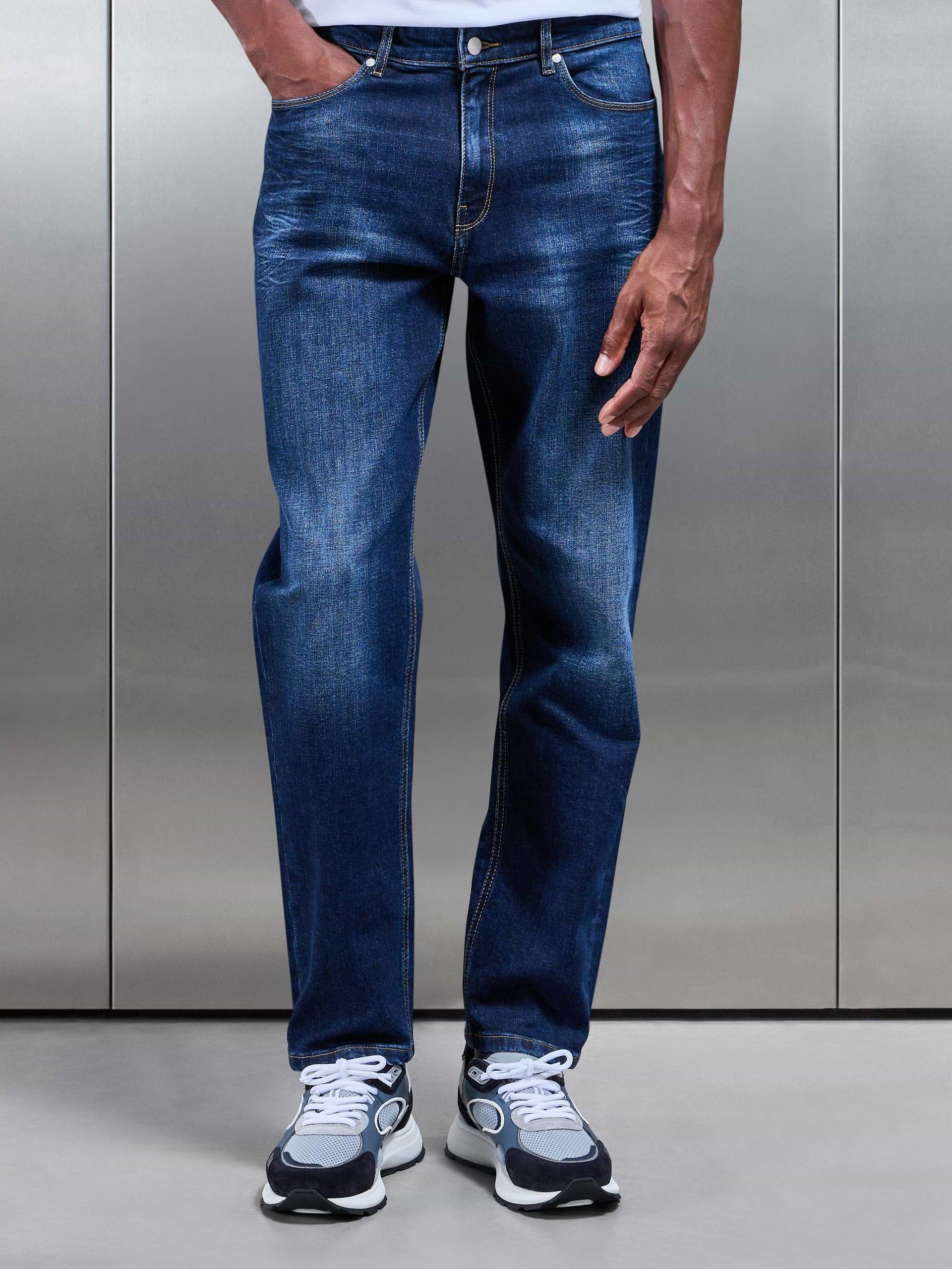Mens Straight Leg Denim Jeans Dark Wash