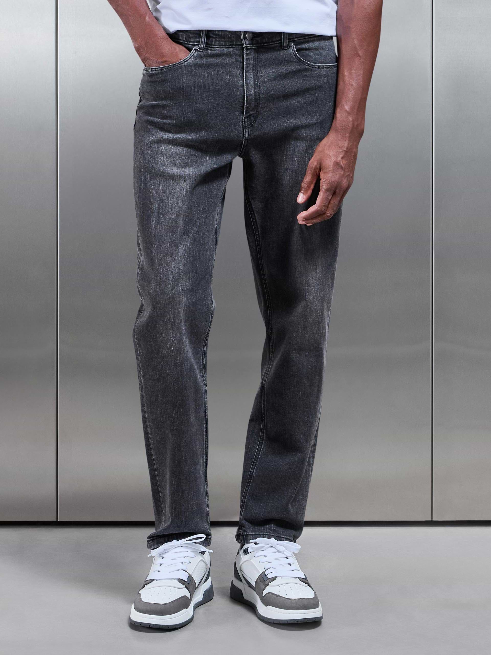 Mens Straight Leg Denim Jeans Grey Wash