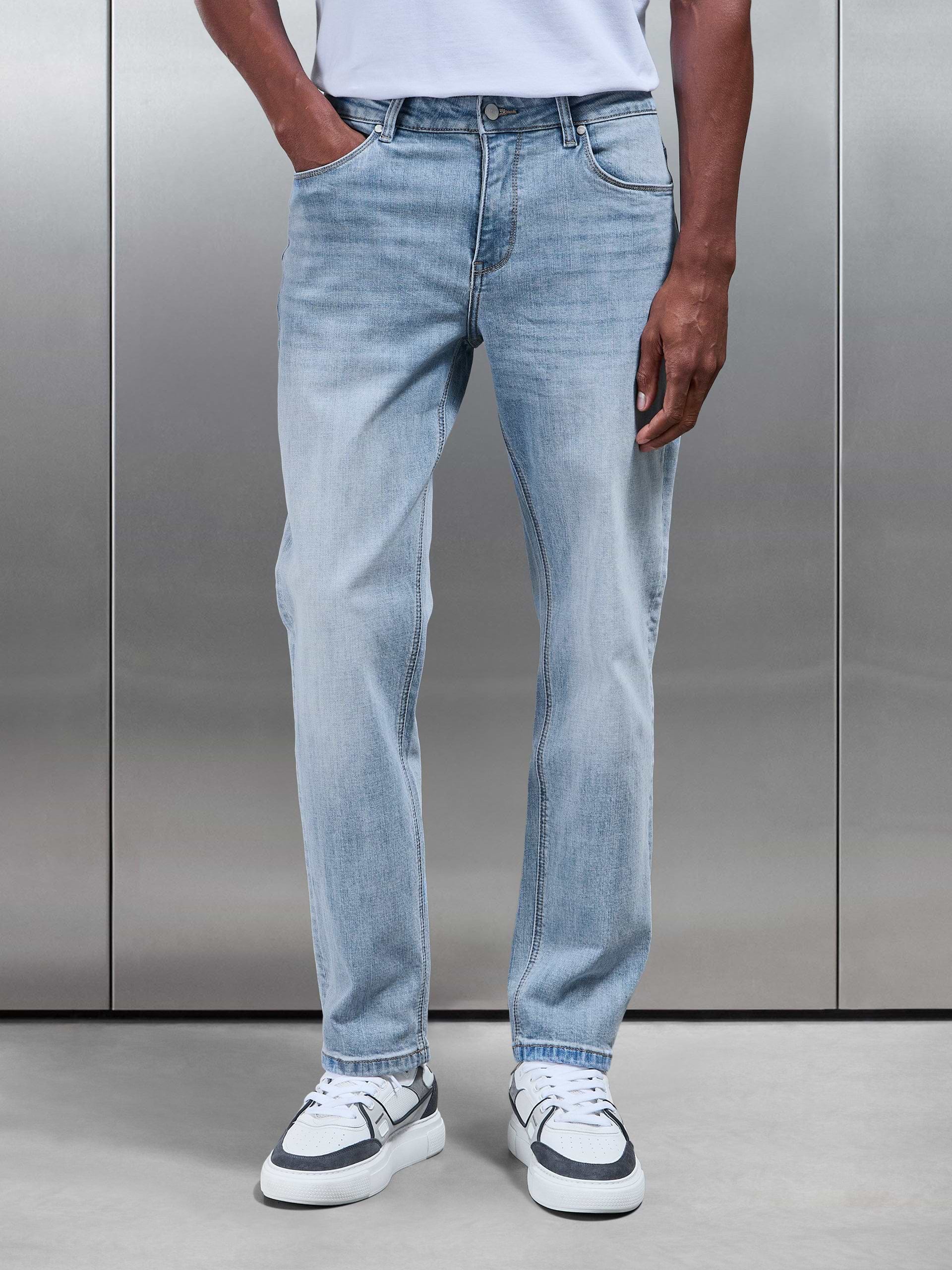 Mens Straight Leg Denim Jeans Light Blue