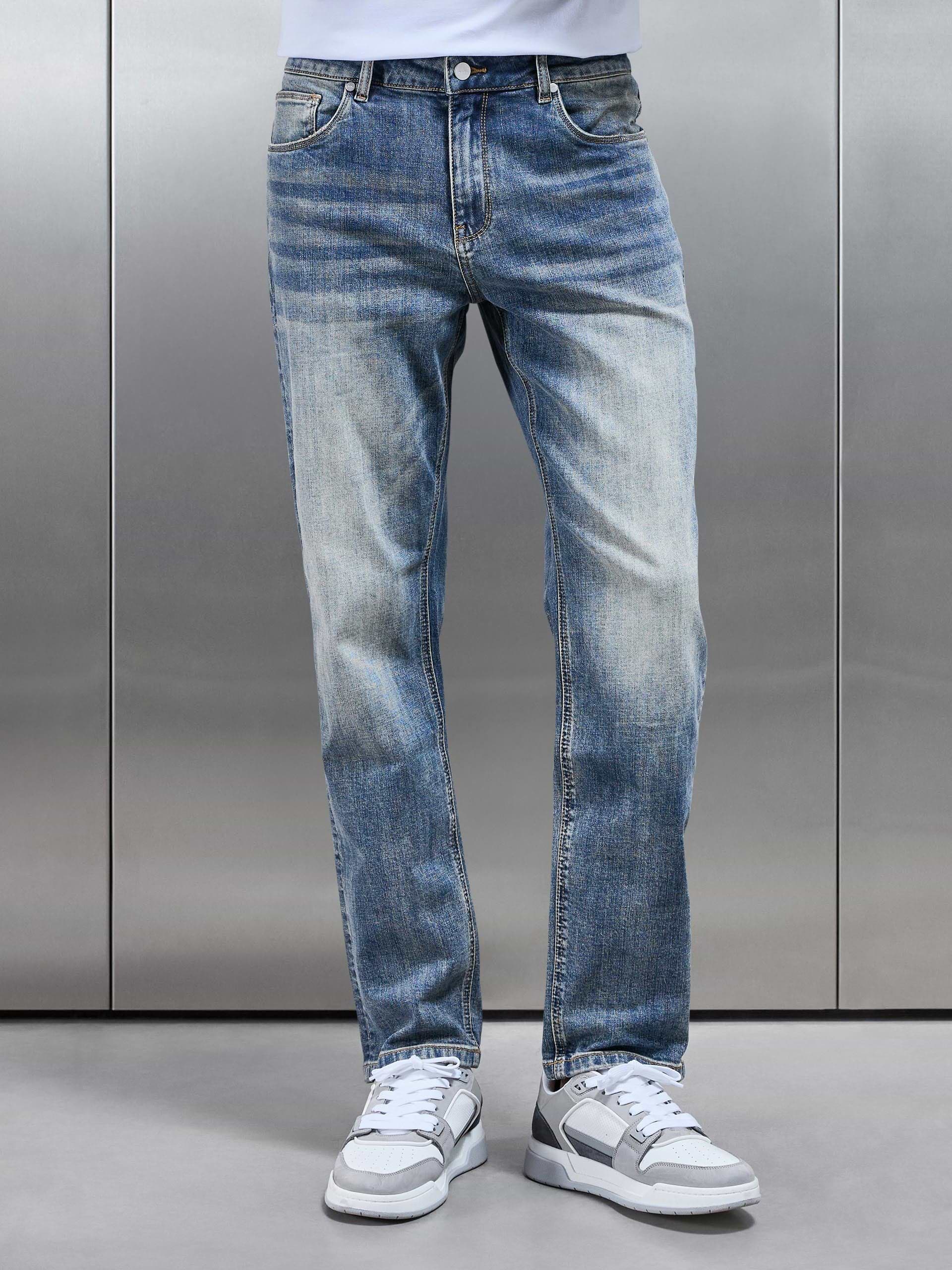 Mens Straight Leg Denim Jeans Sand Wash