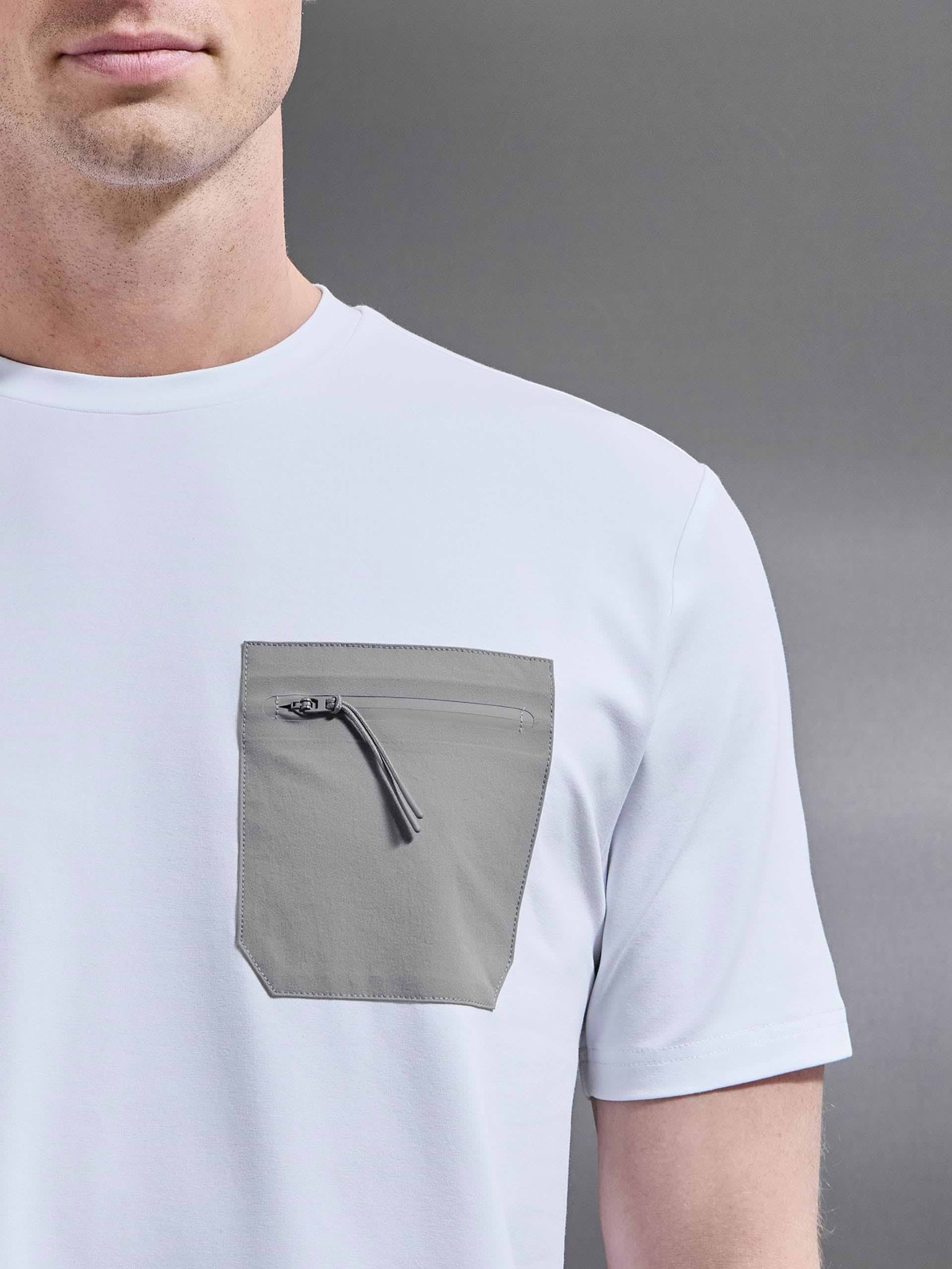 Active Cargo T-Shirt in White Mid Grey