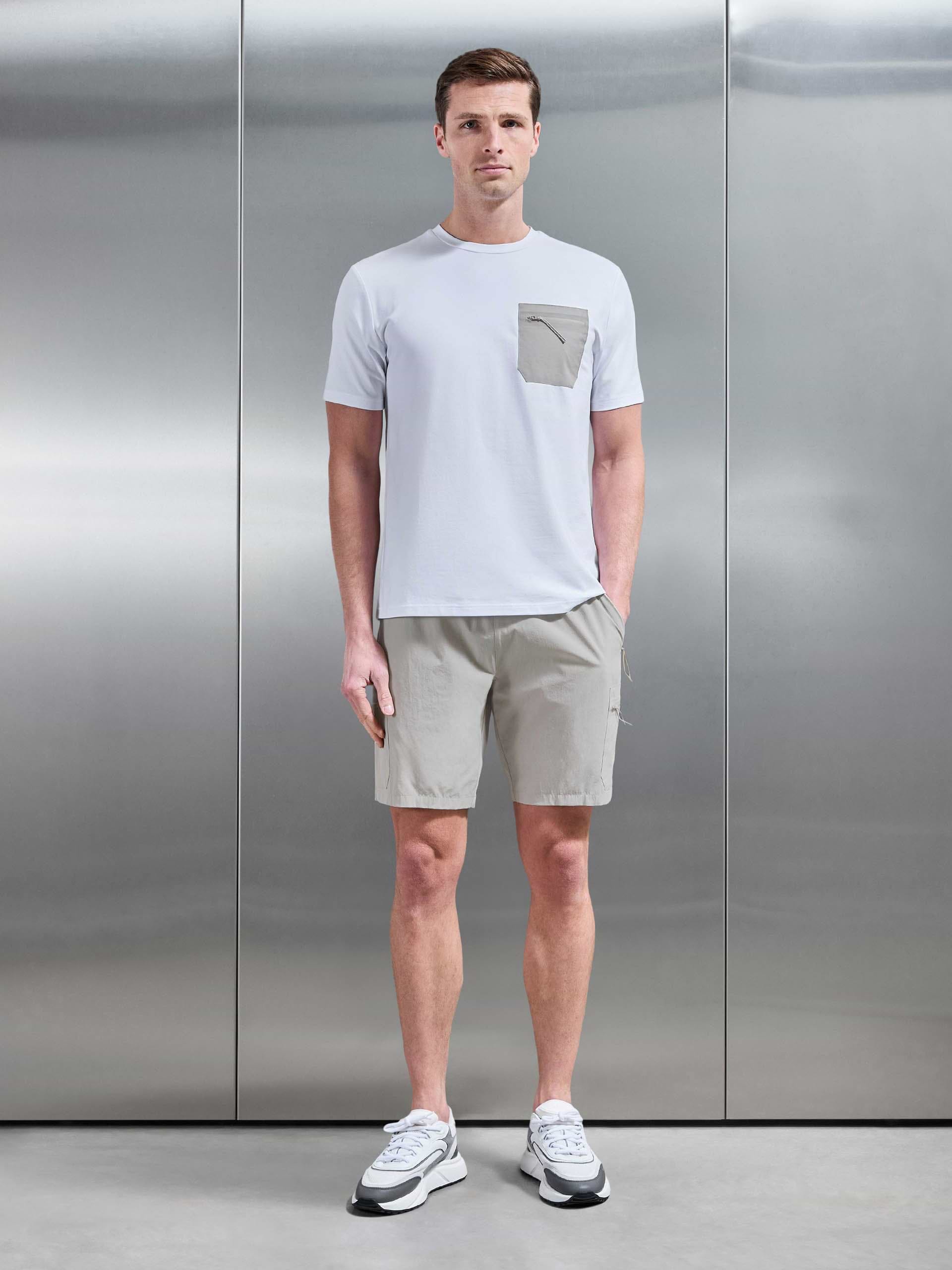 Mens Active Cargo T-Shirt in White Stone