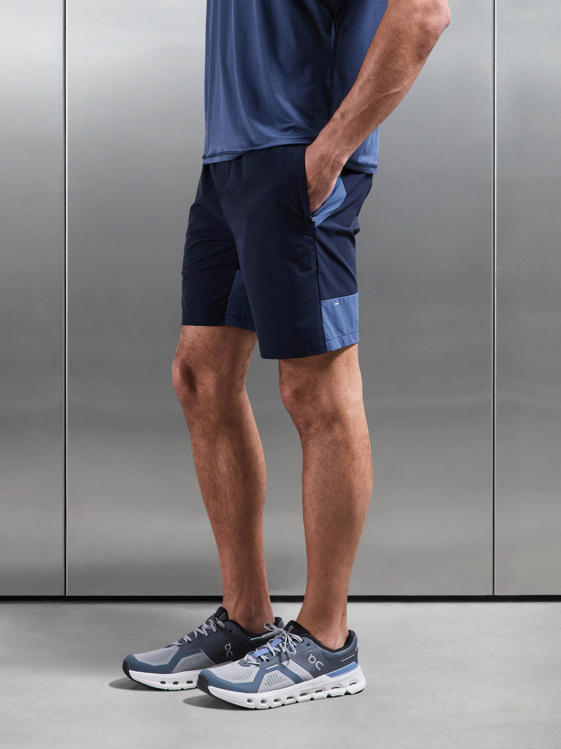 Mens Active Colour Block Short in Navy Steel Blue