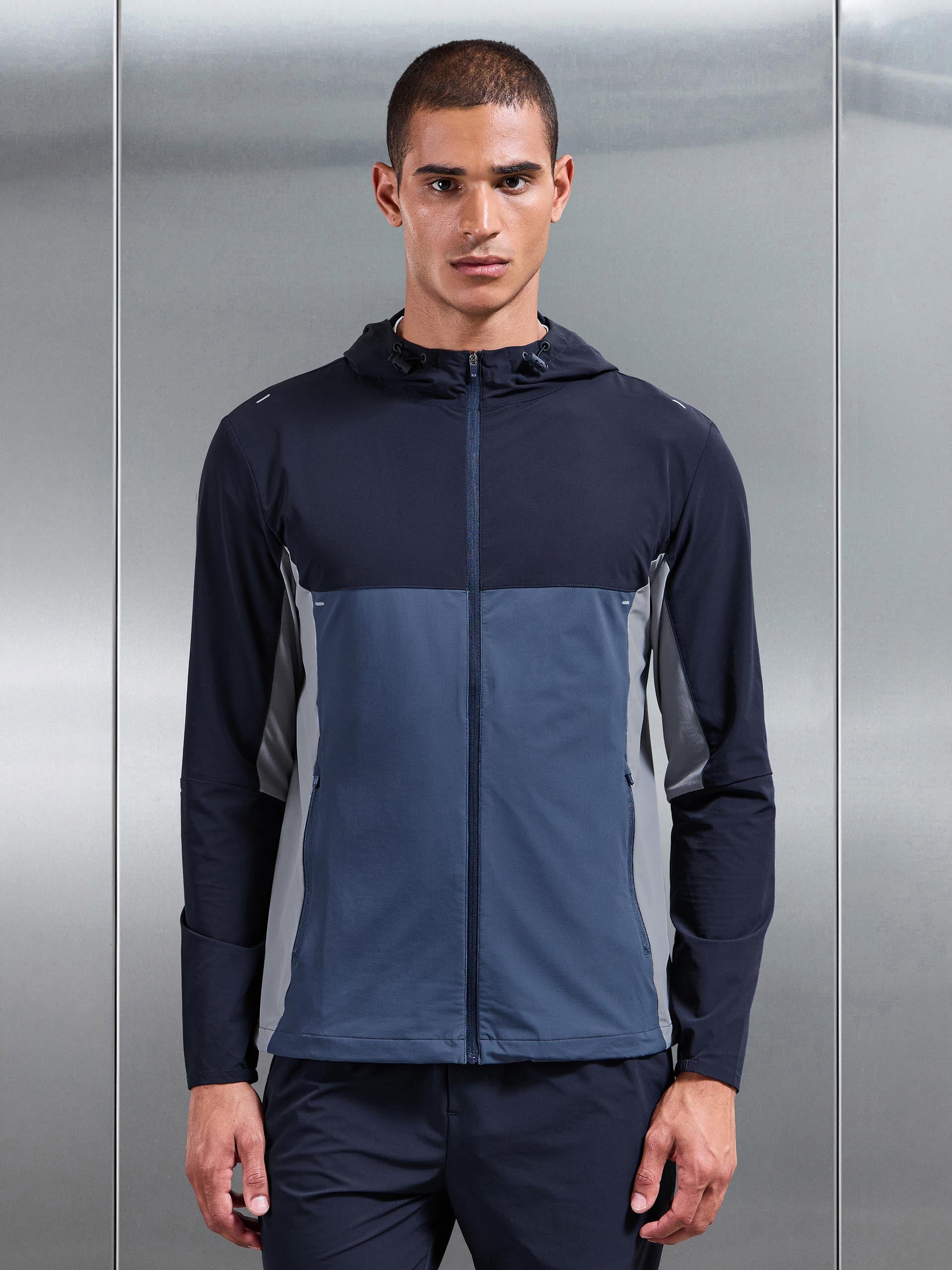Mens Active Colour Block Windbreaker in Navy Steel Blue