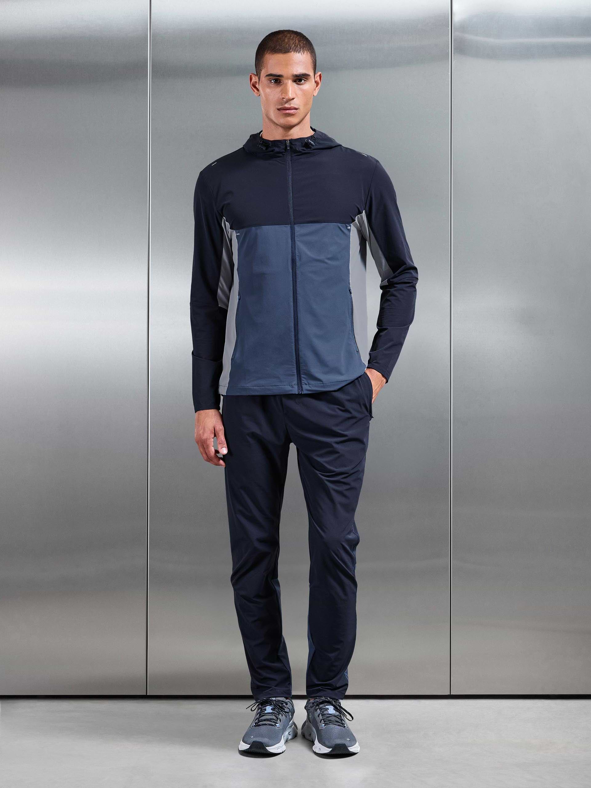 Mens Active Colour Block Windbreaker in Navy Steel Blue