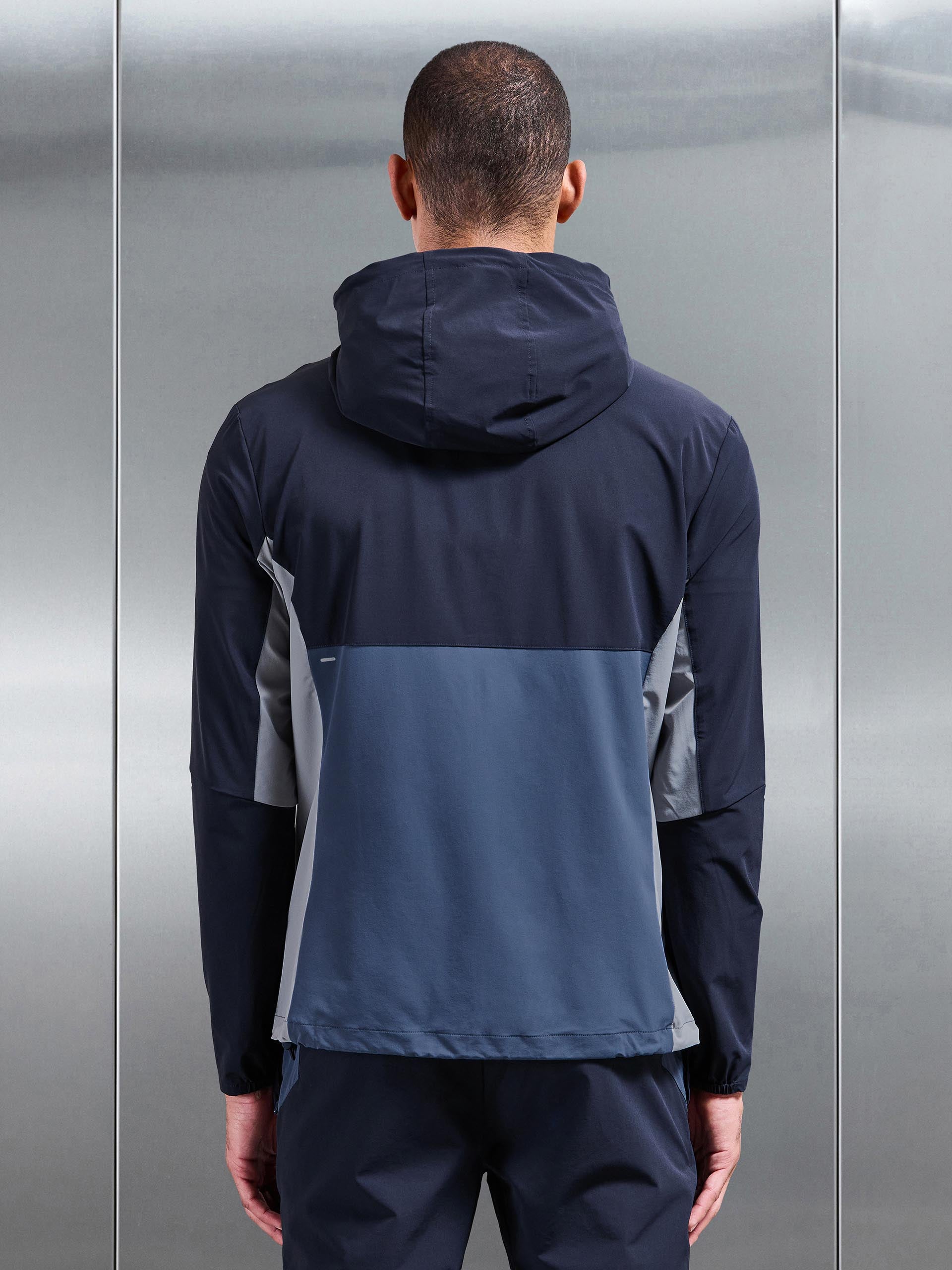 Mens Active Colour Block Windbreaker in Navy Steel Blue