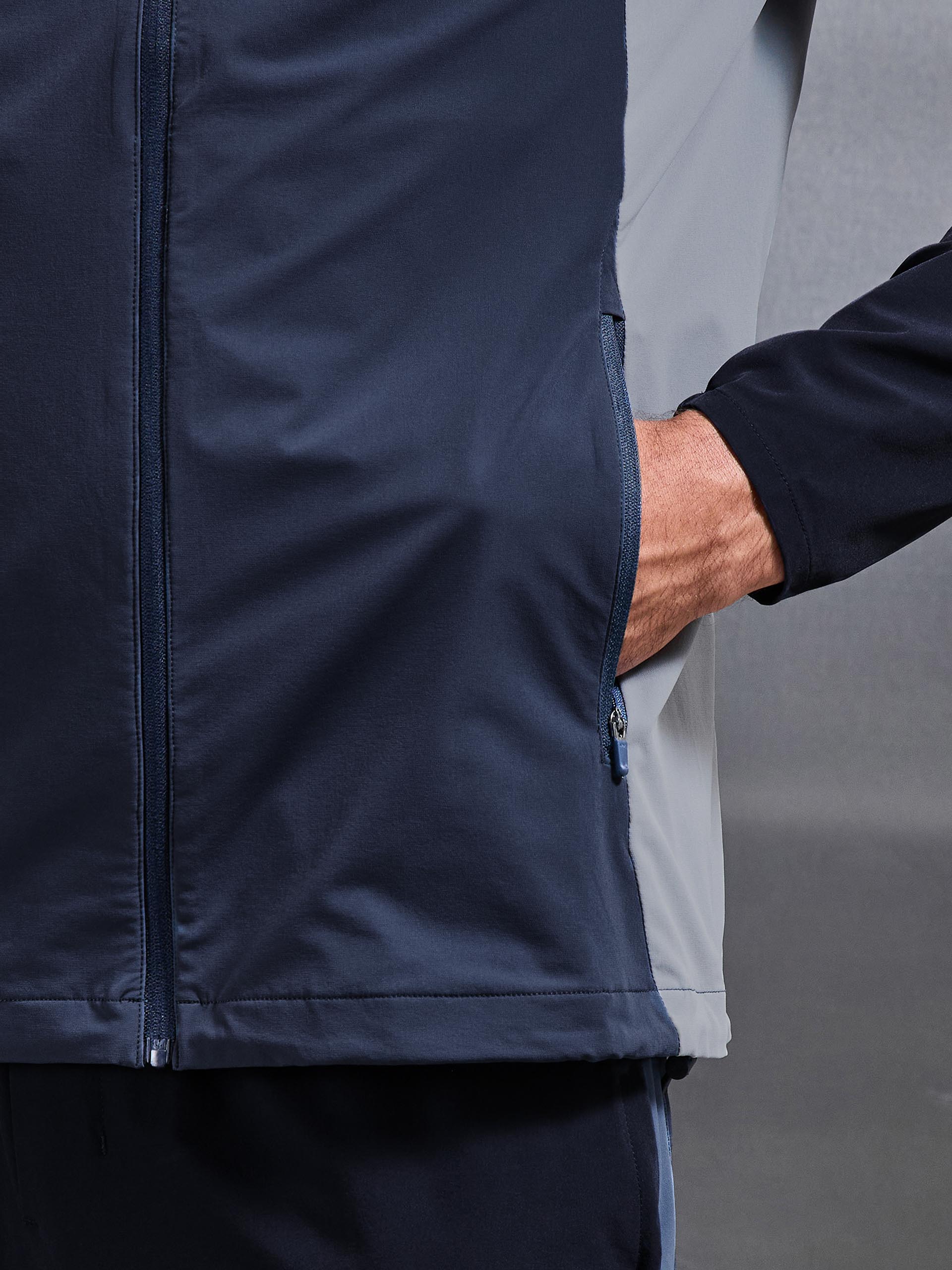 Mens Active Colour Block Windbreaker in Navy Steel Blue